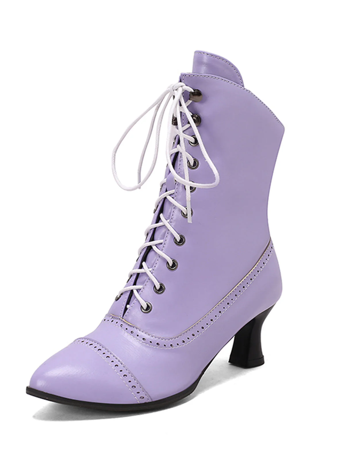 Retro Leder Hohem Absatz Stiefel - Image 13