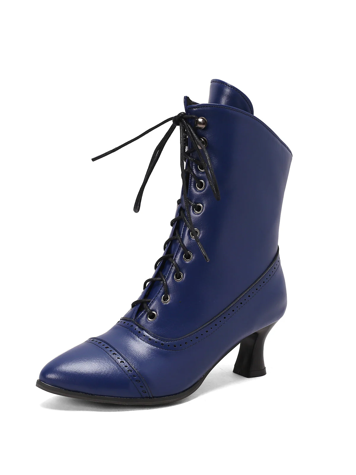 Retro Leder Hohem Absatz Stiefel - Image 17