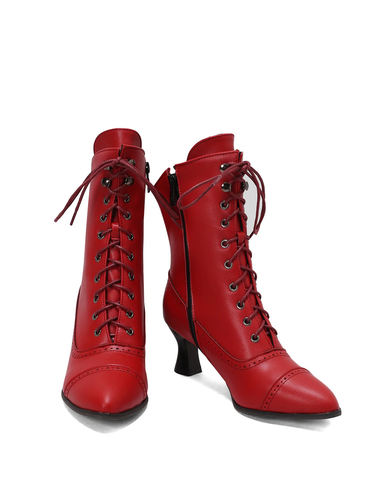 Retro Leder Hohem Absatz Stiefel - Image 18