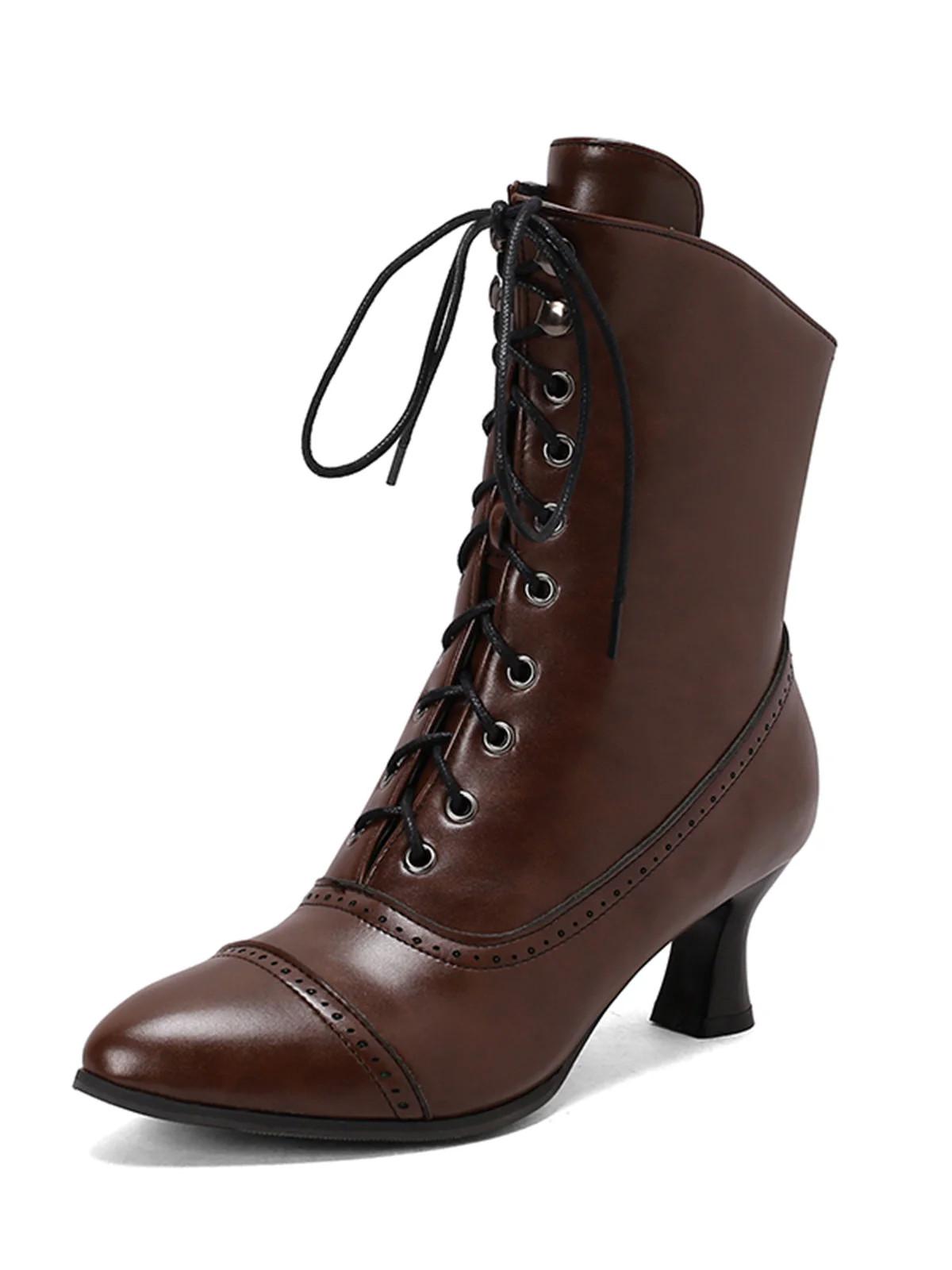 Retro Leder Hohem Absatz Stiefel - Image 2