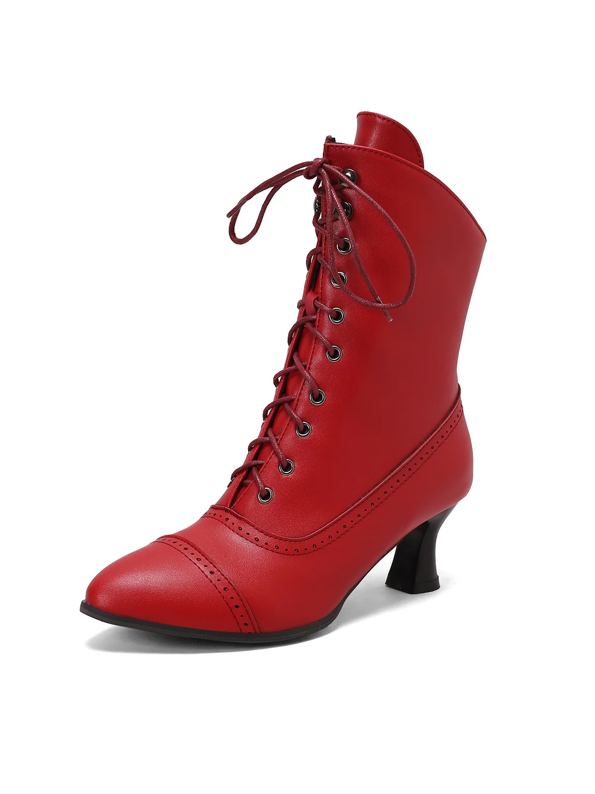 Retro Leder Hohem Absatz Stiefel - Image 20