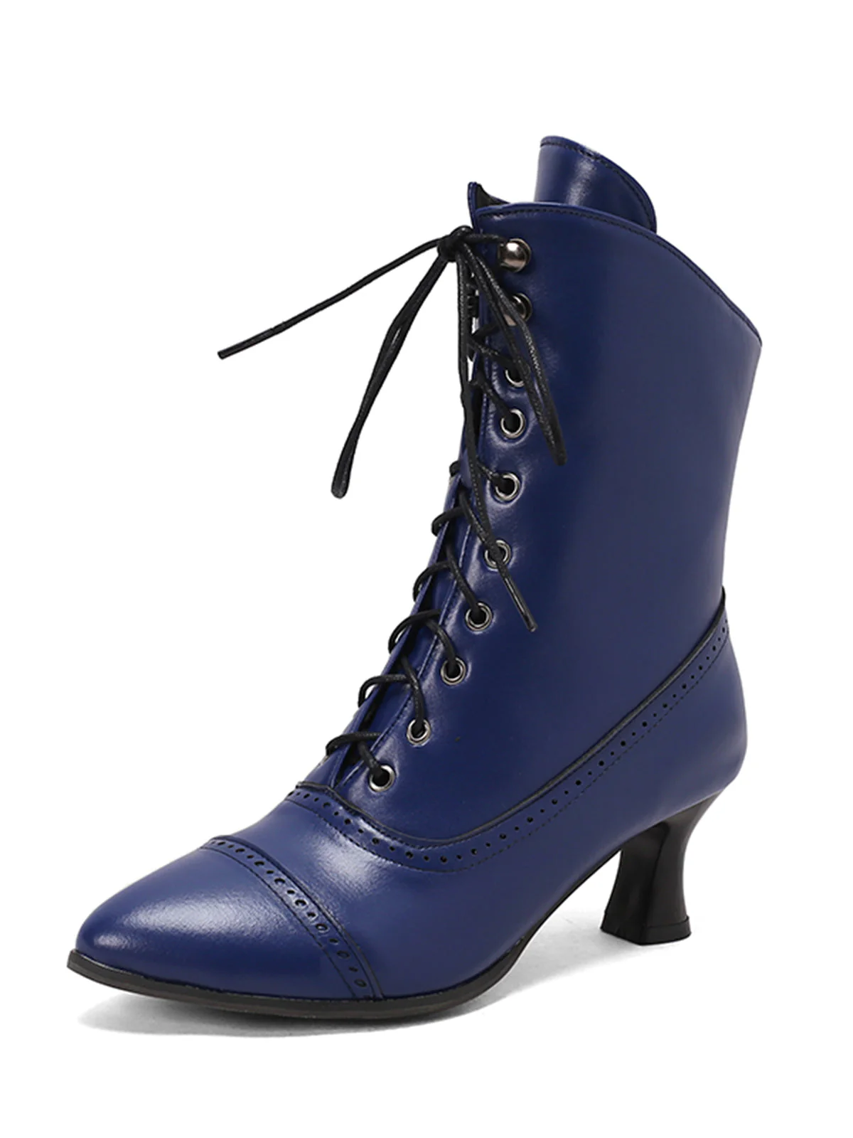 Retro Leder Hohem Absatz Stiefel - Image 3