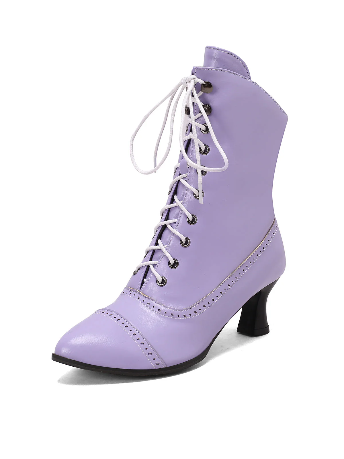 Retro Leder Hohem Absatz Stiefel - Image 4