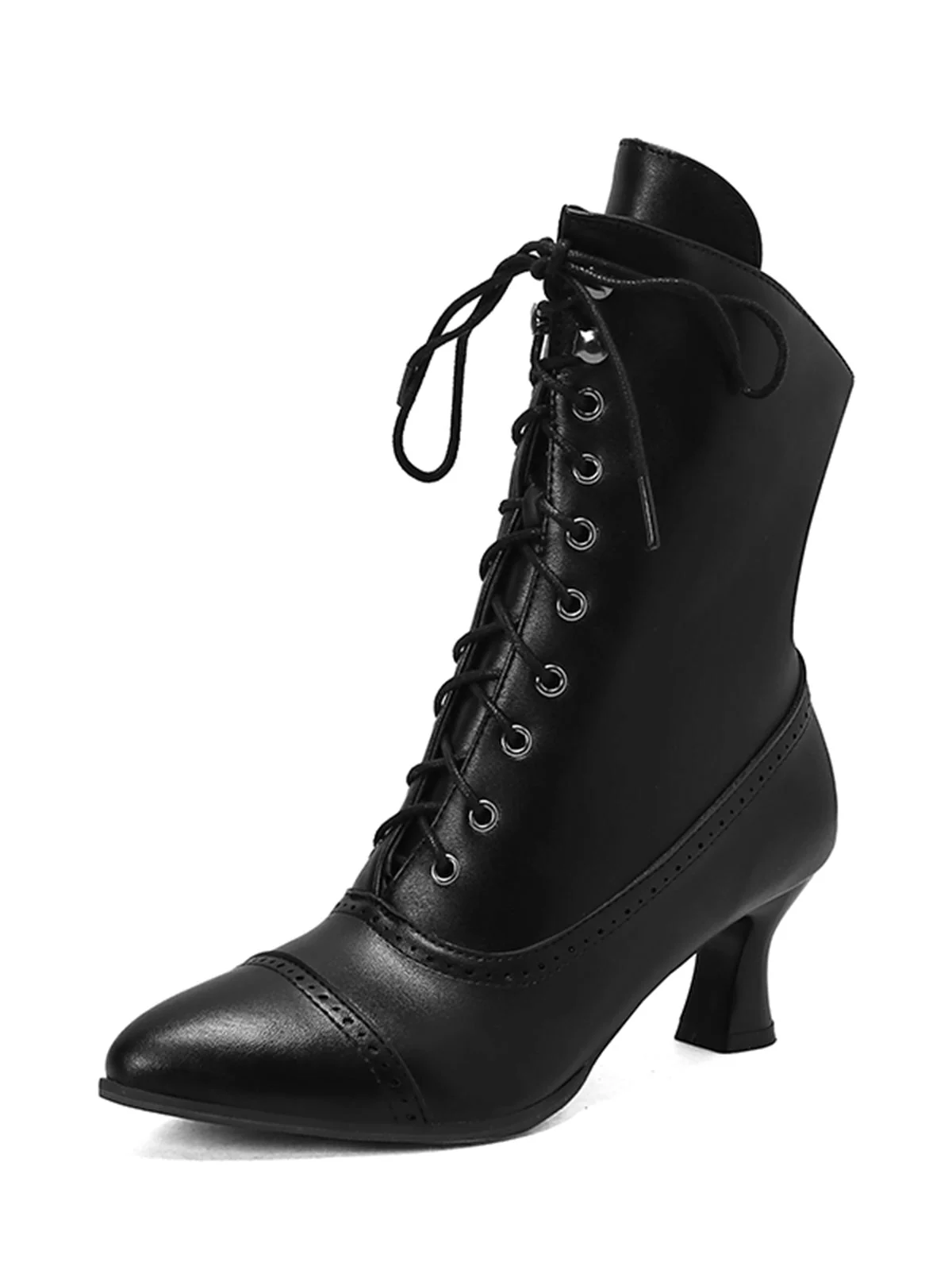 Retro Leder Hohem Absatz Stiefel - Image 5