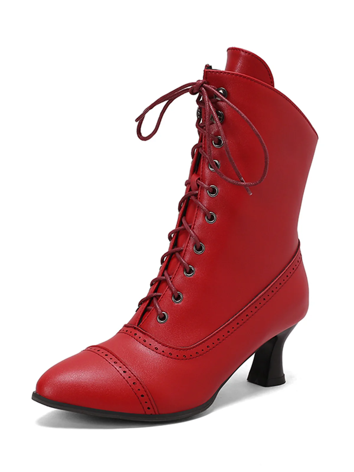 Retro Leder Hohem Absatz Stiefel - Image 6