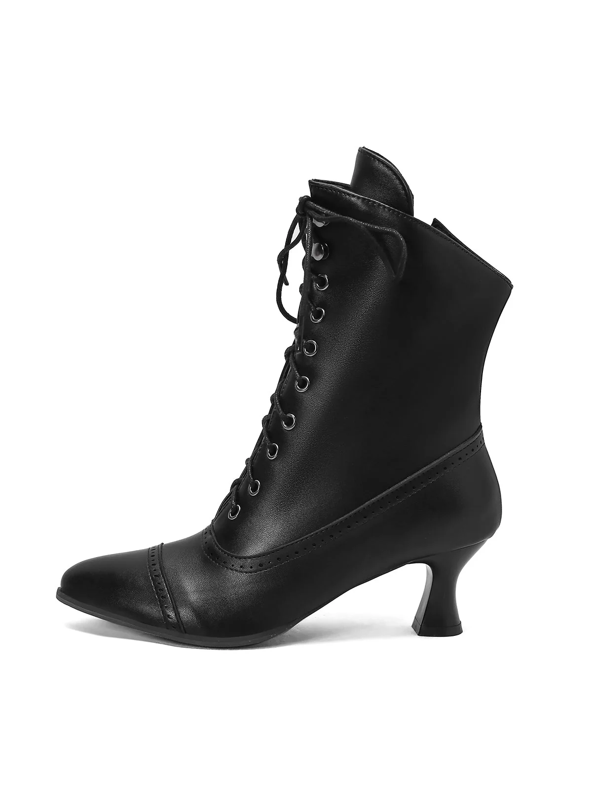 Retro Leder Hohem Absatz Stiefel - Image 7