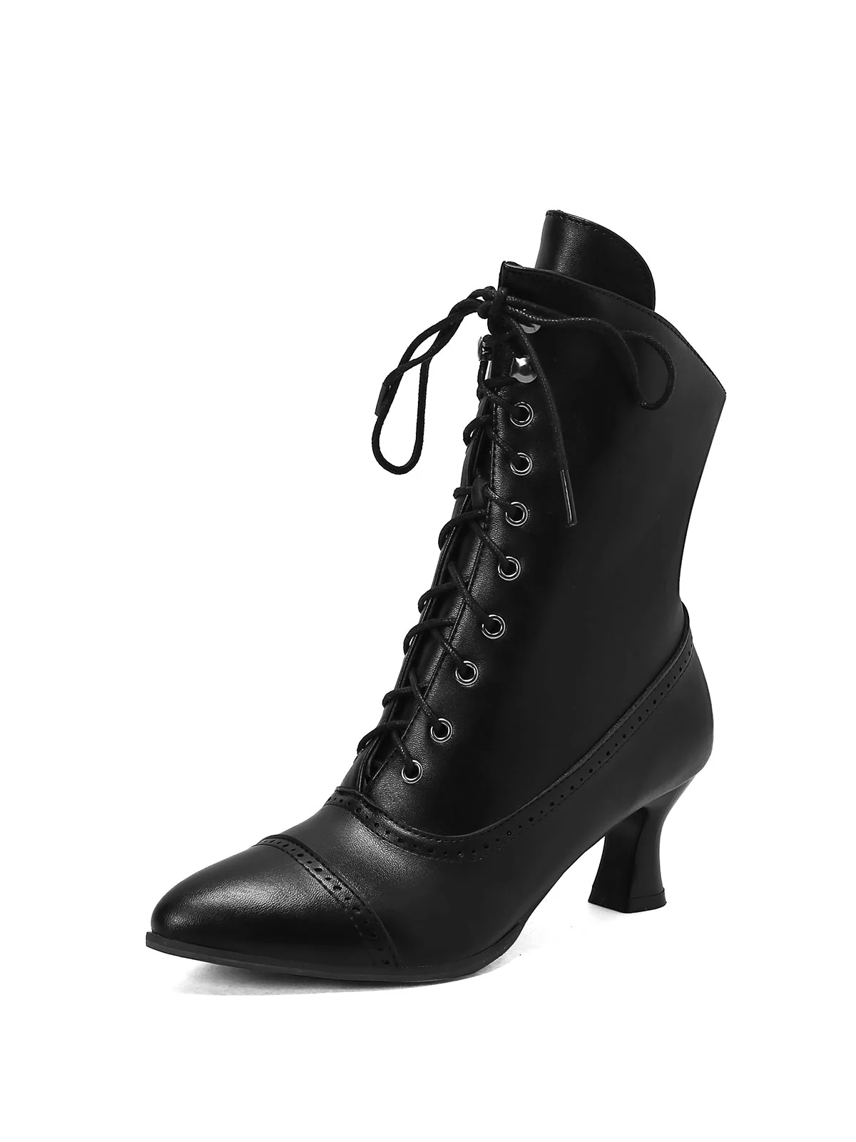 Retro Leder Hohem Absatz Stiefel - Image 8