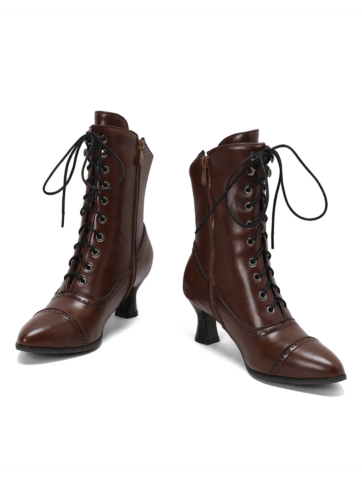 Retro Leder Hohem Absatz Stiefel - Image 9