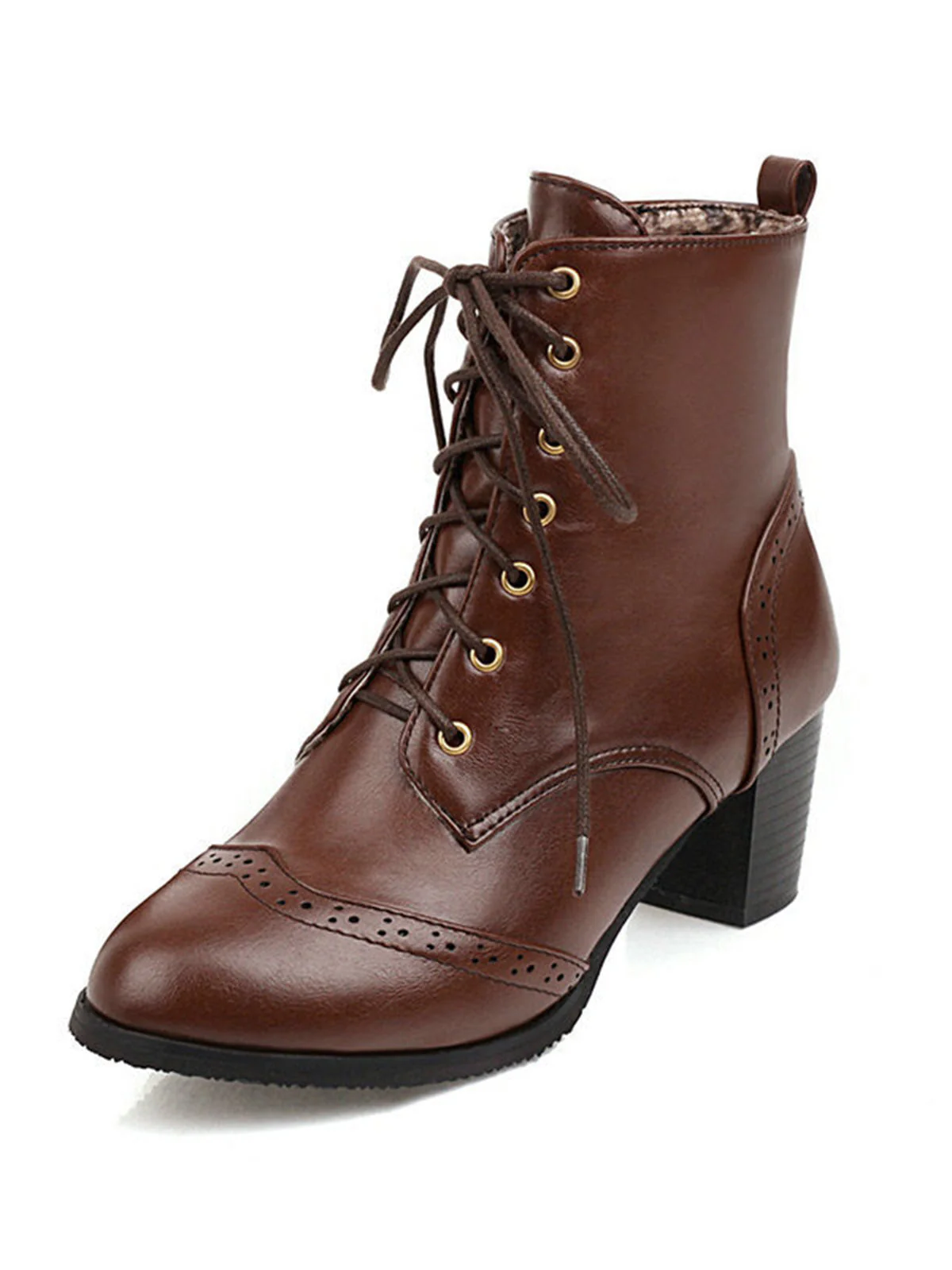 Retro Leder Medium Heel Schnürung Combat Kampfstiefel - Image 10