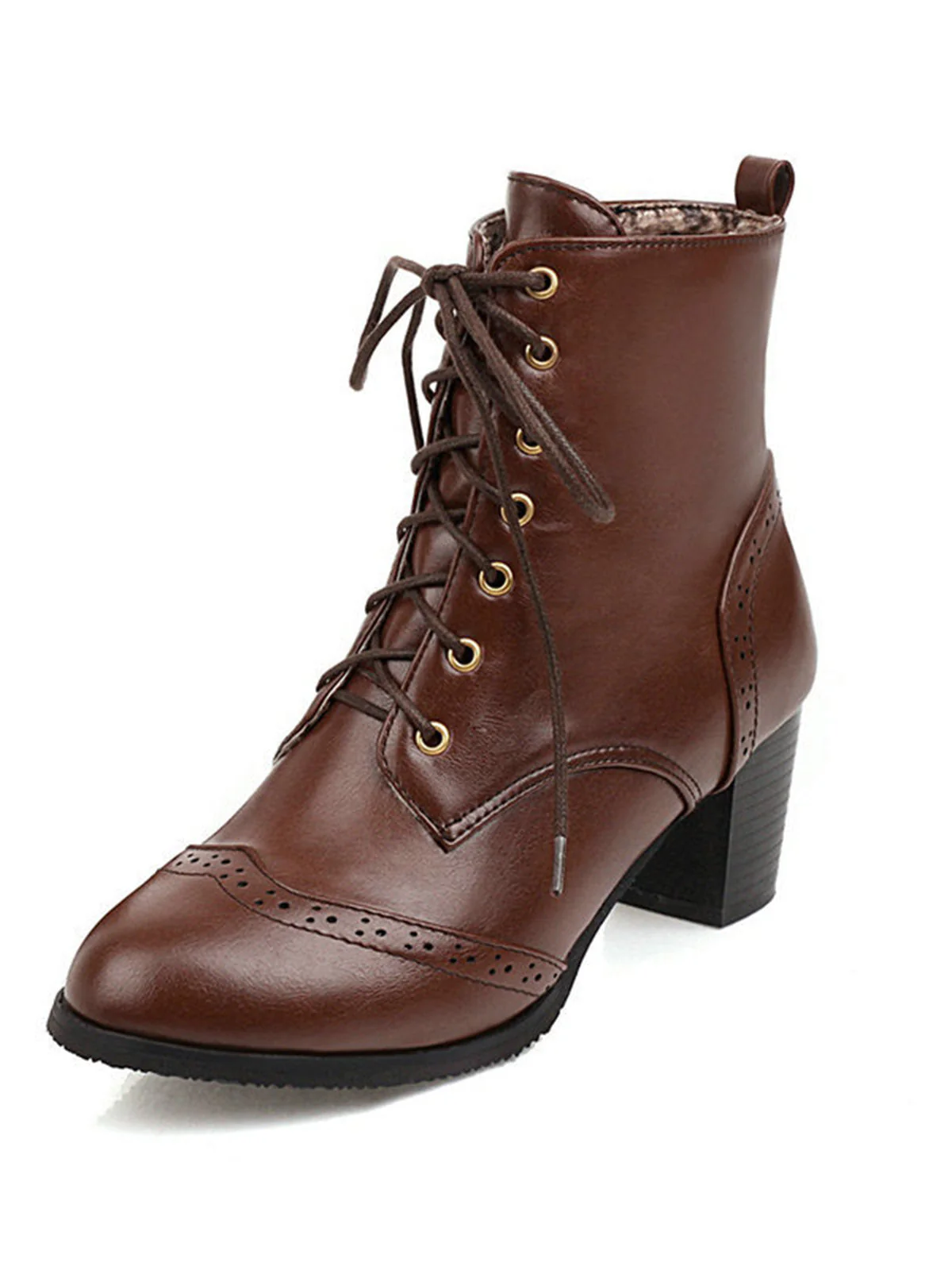 Retro Leder Medium Heel Schnürung Combat Kampfstiefel - Image 11