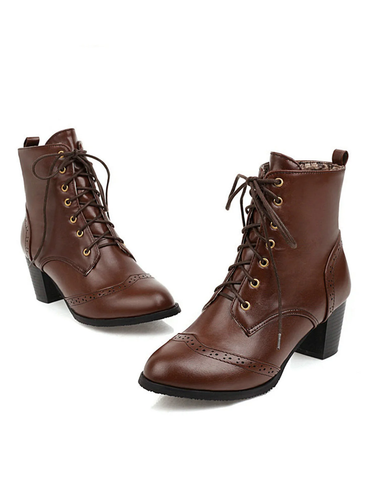 Retro Leder Medium Heel Schnürung Combat Kampfstiefel - Image 12