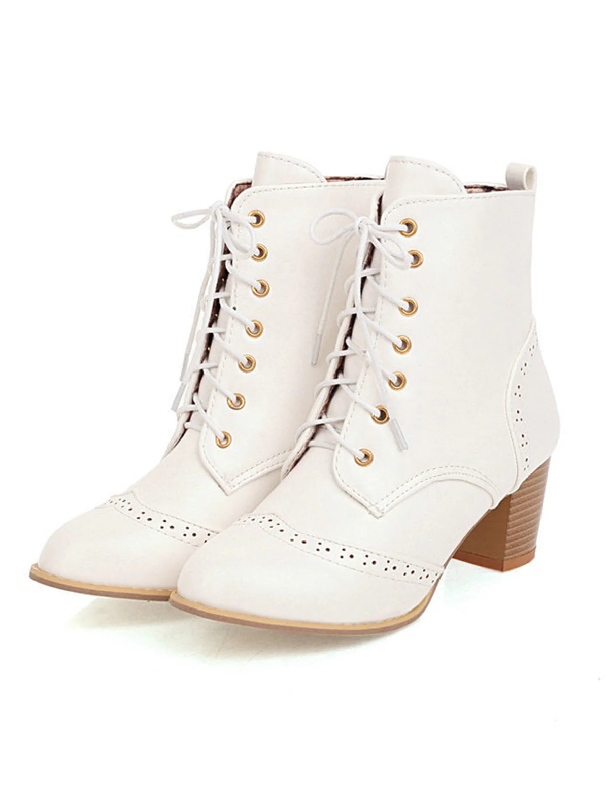 Retro Leder Medium Heel Schnürung Combat Kampfstiefel - Image 13