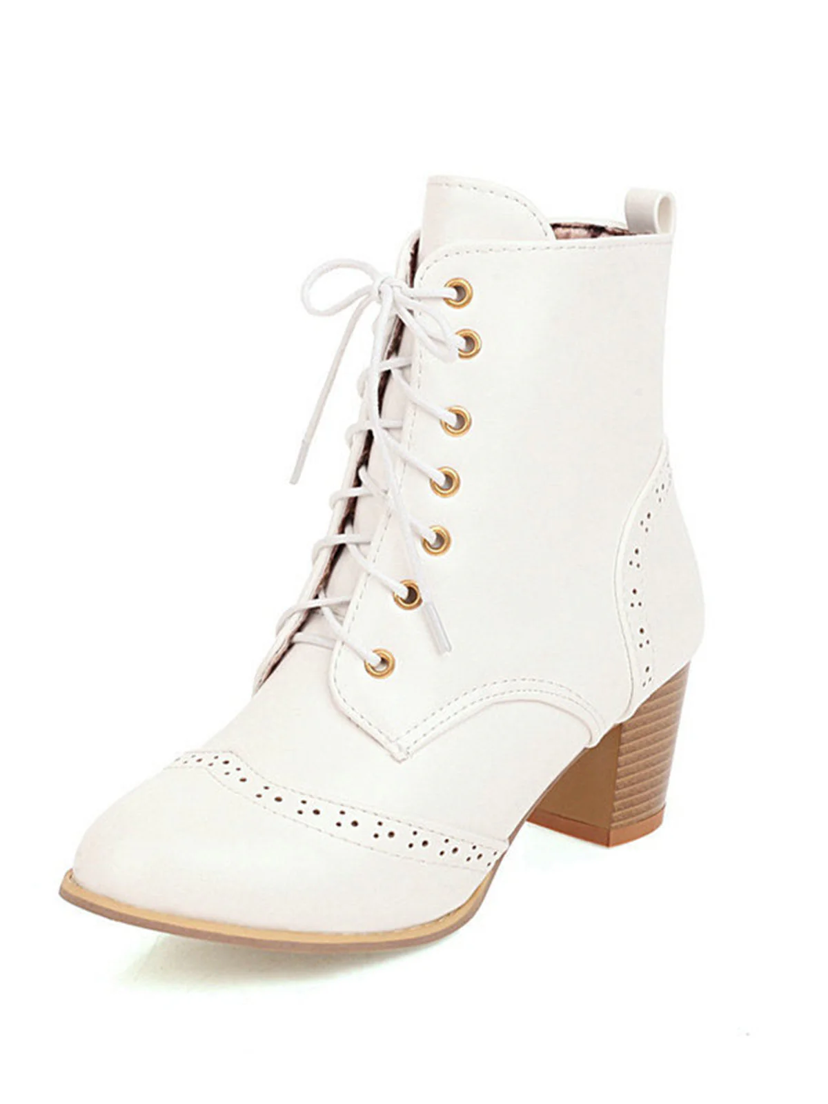 Retro Leder Medium Heel Schnürung Combat Kampfstiefel - Image 14