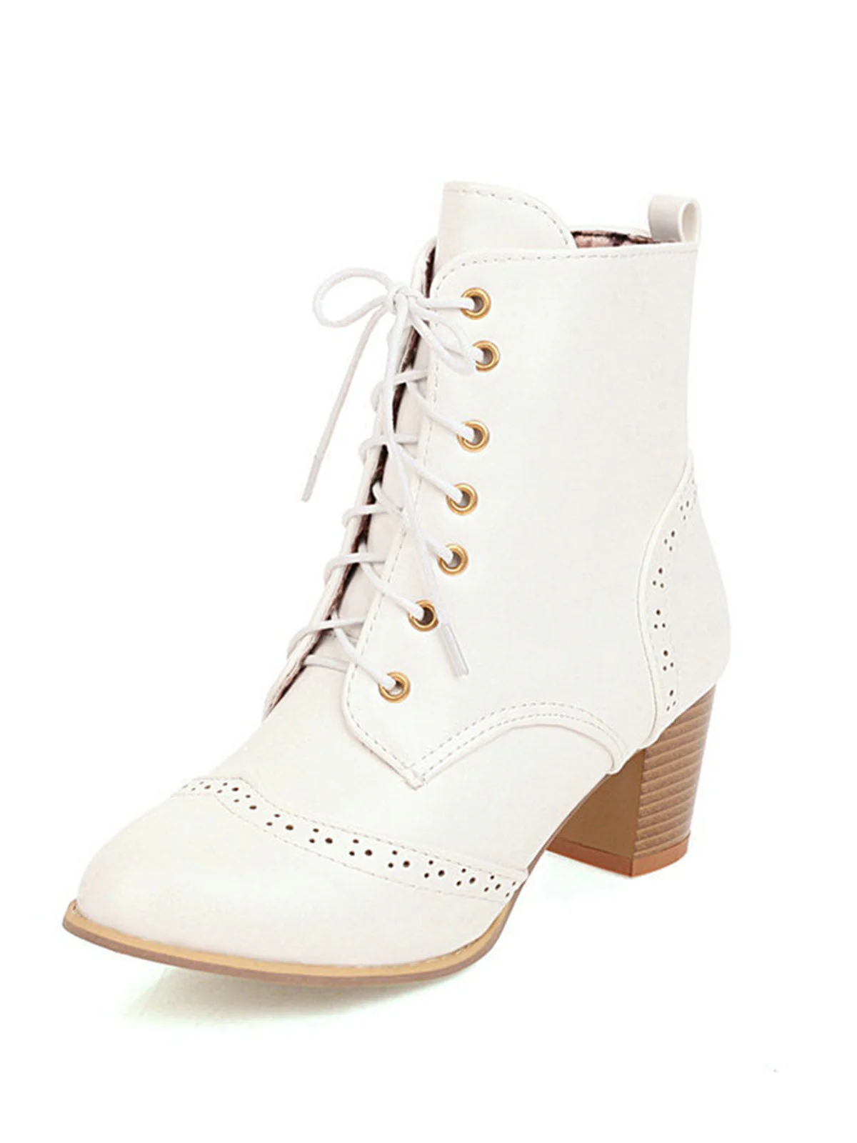 Retro Leder Medium Heel Schnürung Combat Kampfstiefel - Image 15