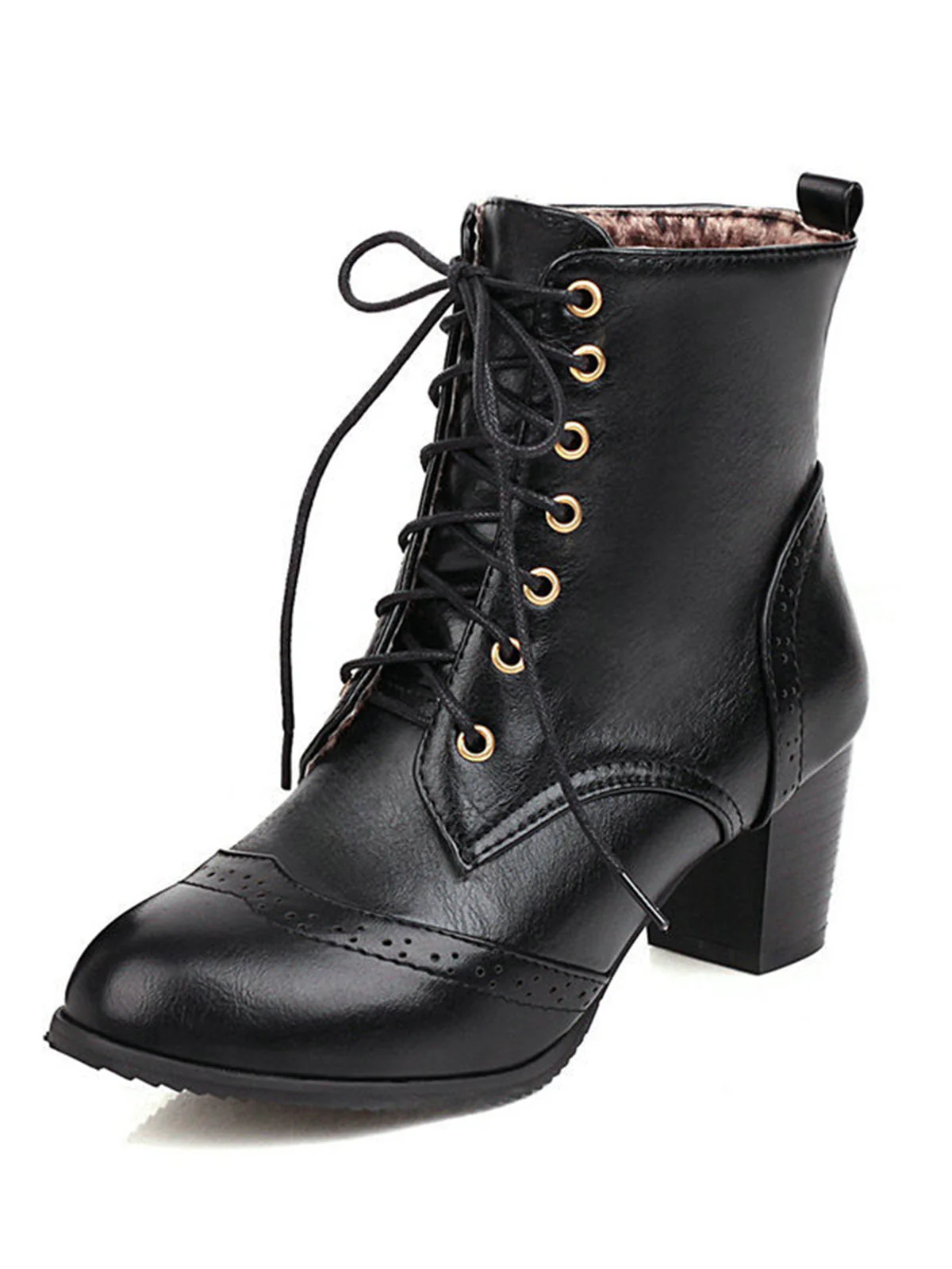 Retro Leder Medium Heel Schnürung Combat Kampfstiefel - Image 2