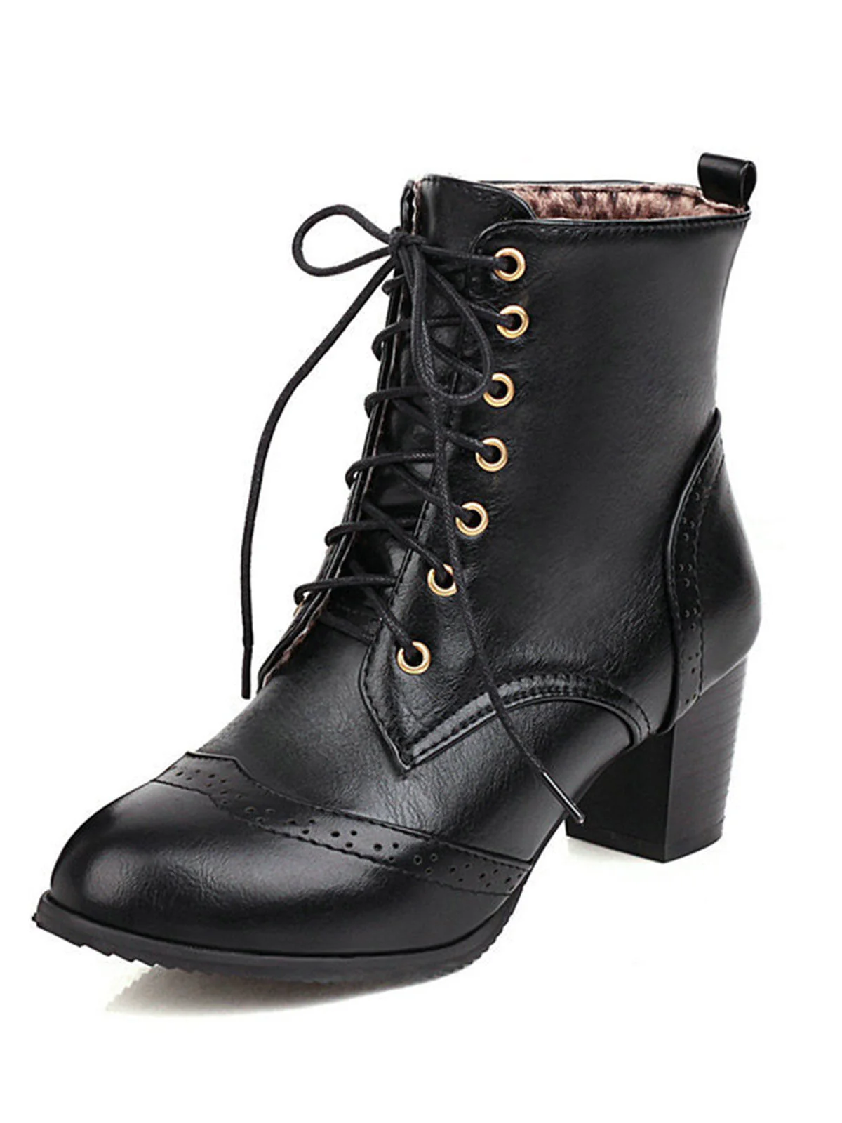 Retro Leder Medium Heel Schnürung Combat Kampfstiefel - Image 3