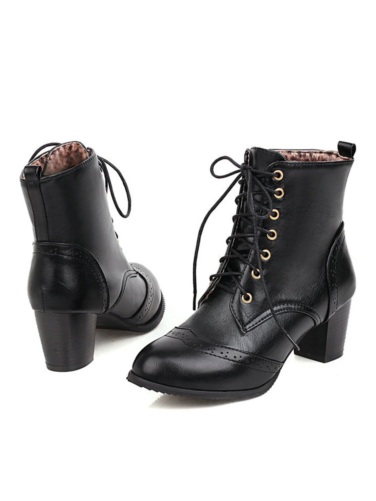 Retro Leder Medium Heel Schnürung Combat Kampfstiefel - Image 4