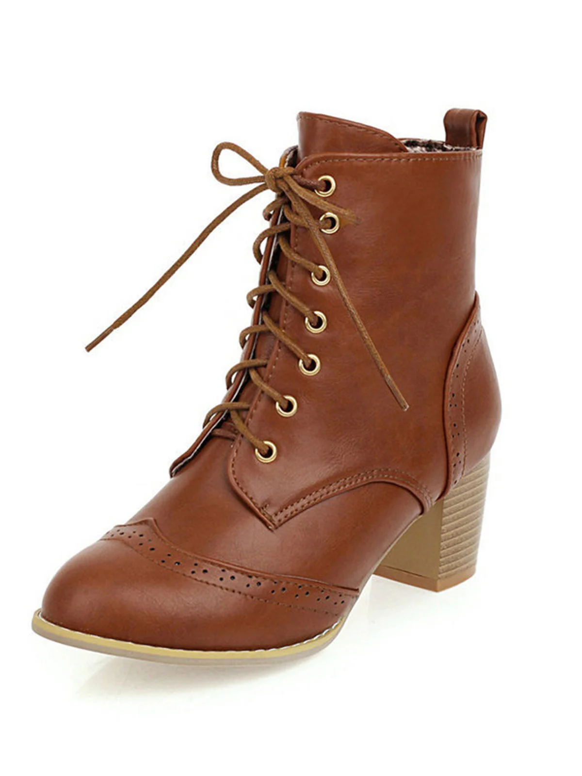 Retro Leder Medium Heel Schnürung Combat Kampfstiefel - Image 5