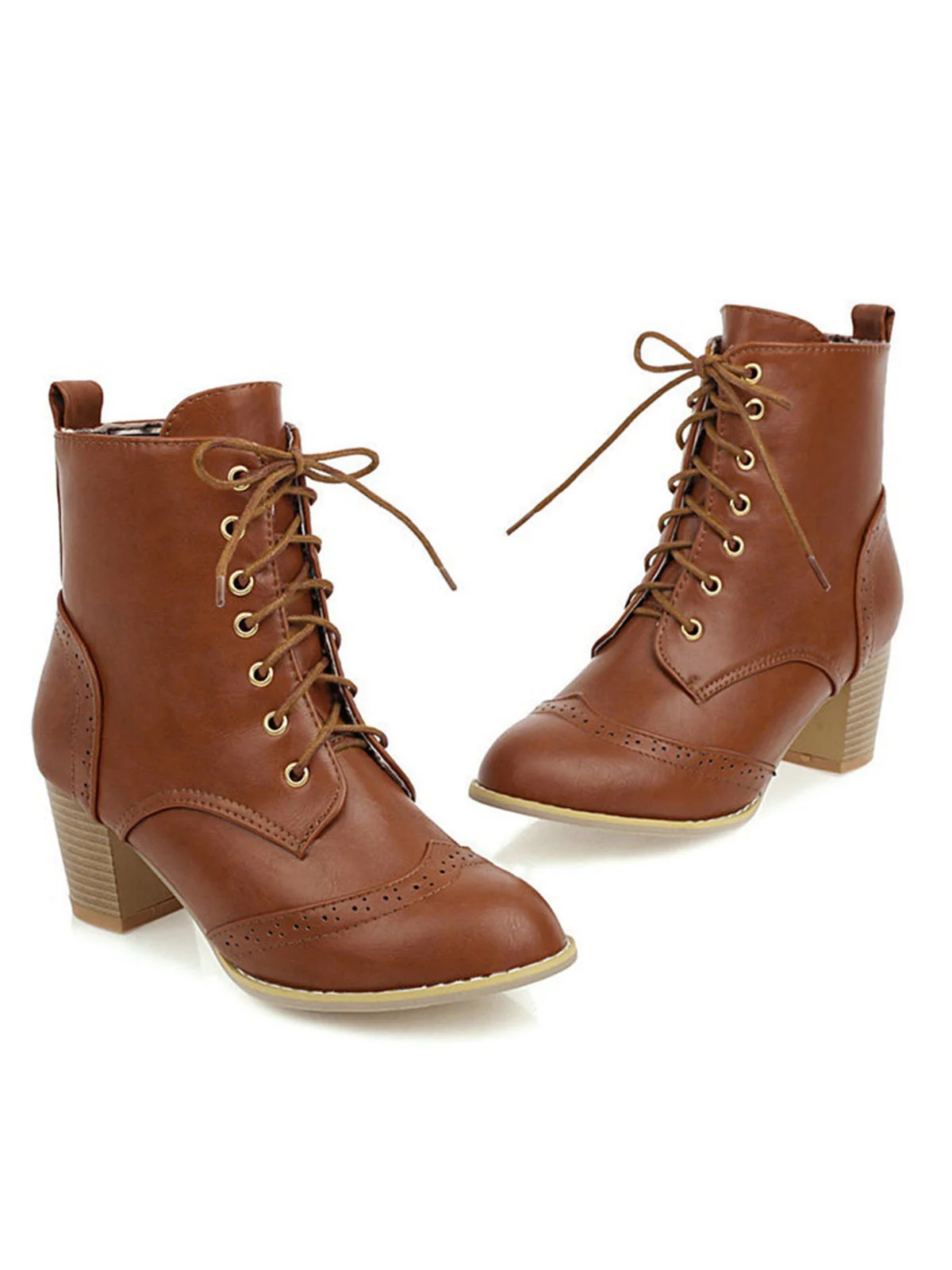 Retro Leder Medium Heel Schnürung Combat Kampfstiefel - Image 6