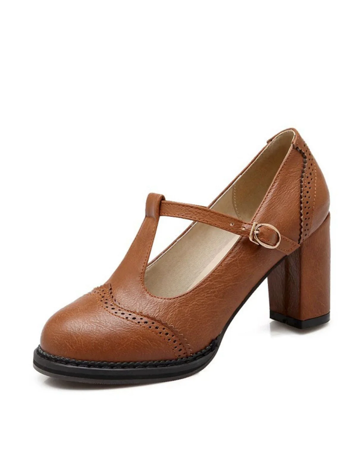 Retro Leder T-Träger Klobigem Absatz Schuhe - Image 3