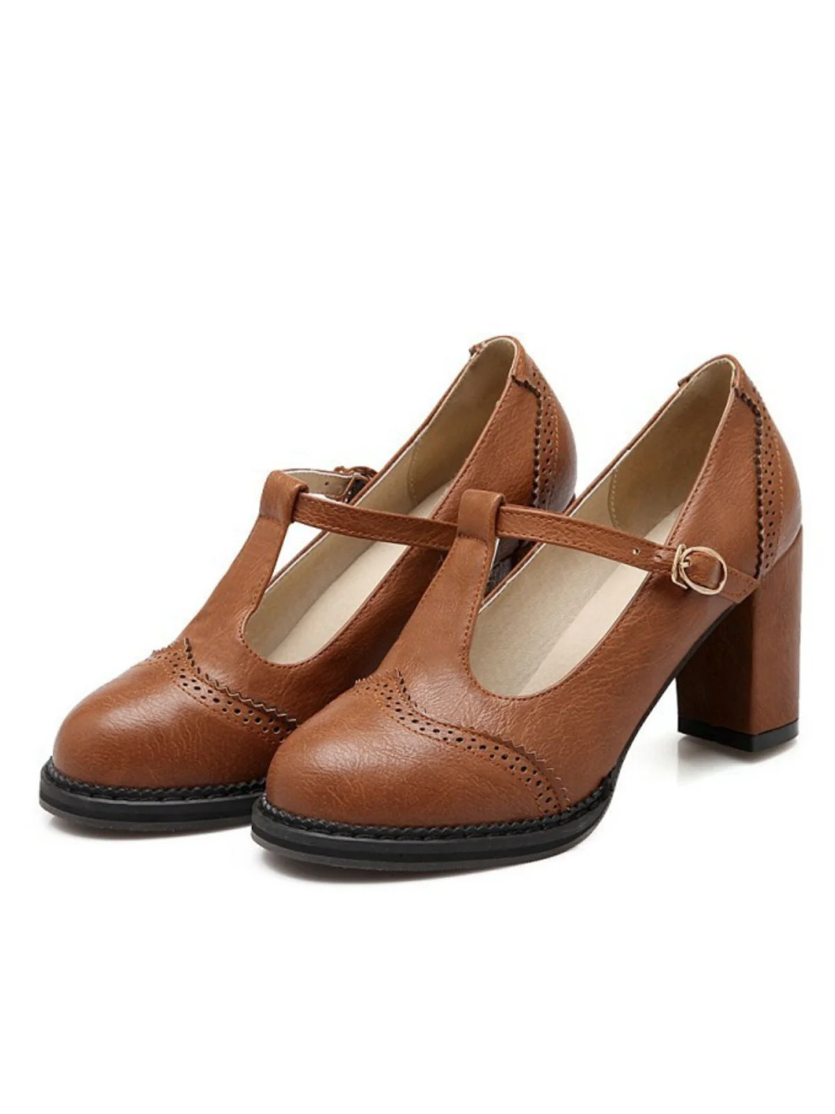 Retro Leder T-Träger Klobigem Absatz Schuhe - Image 4
