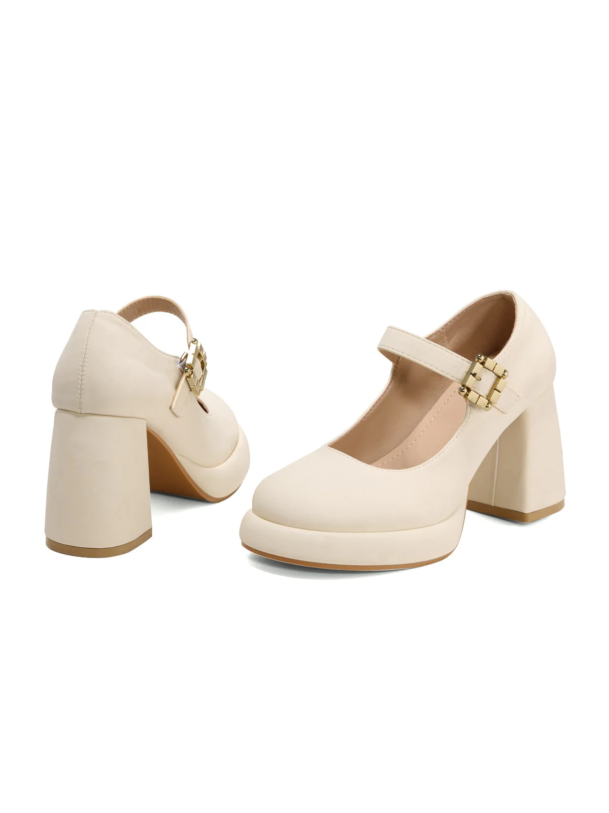 Retro Mary Jane Runde Spitze Hoher Absatz Schuhe - Image 2