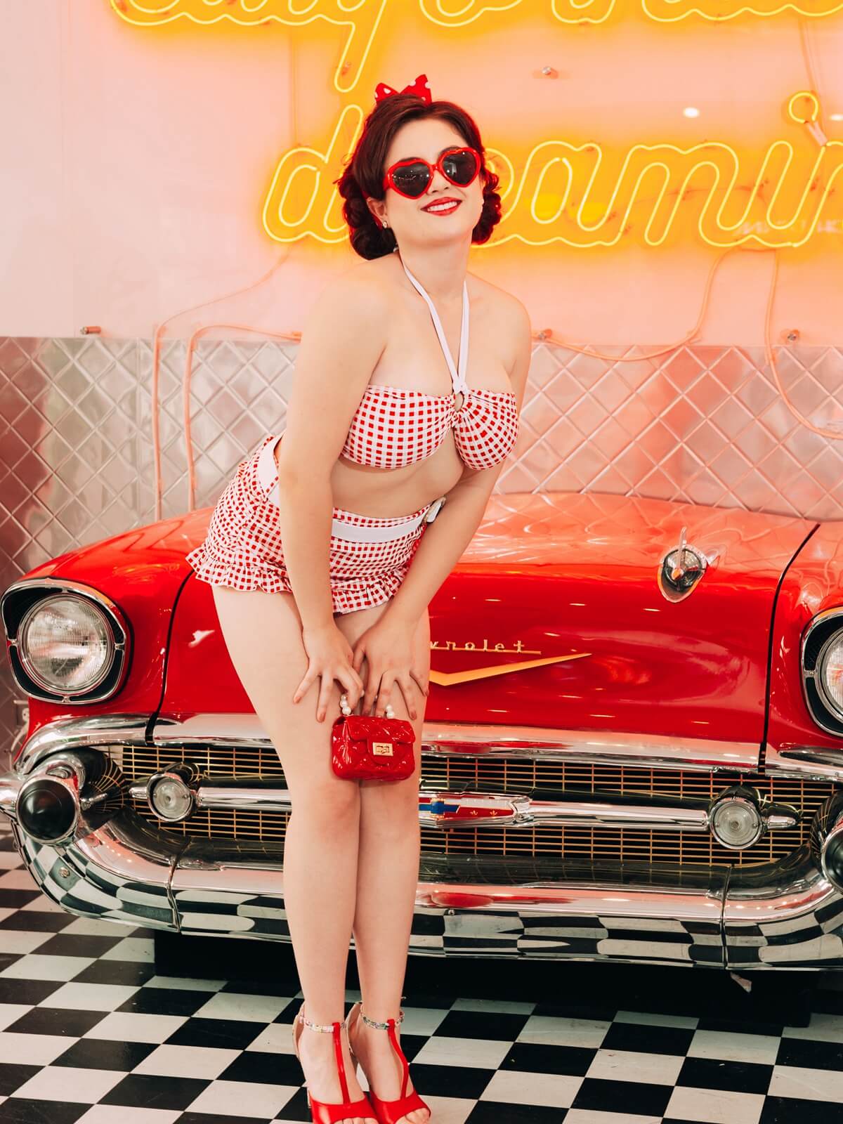 RETRO ROTES KARIERTES HALFTER BIKINI-SET - Image 3