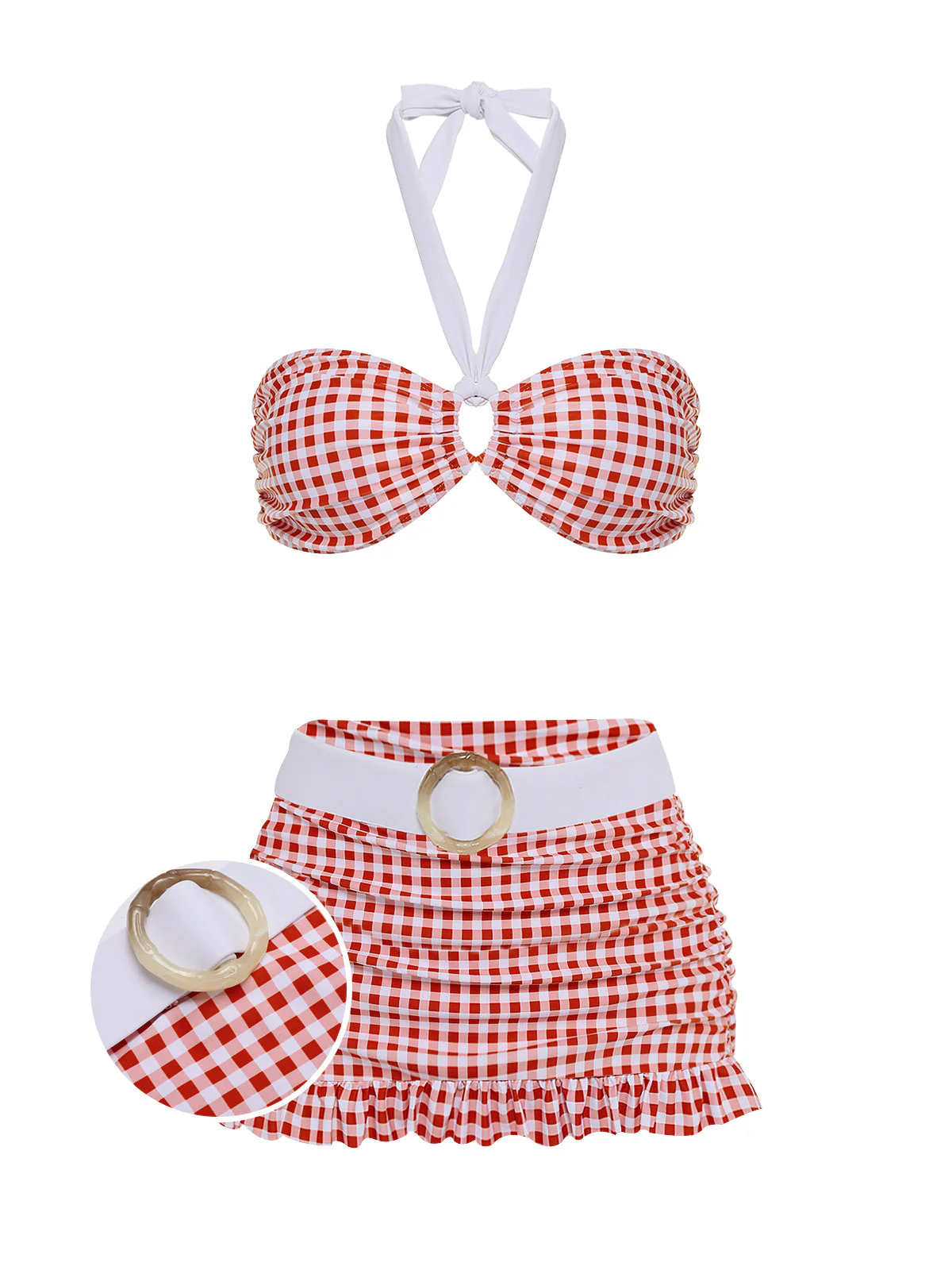 RETRO ROTES KARIERTES HALFTER BIKINI-SET - Image 6