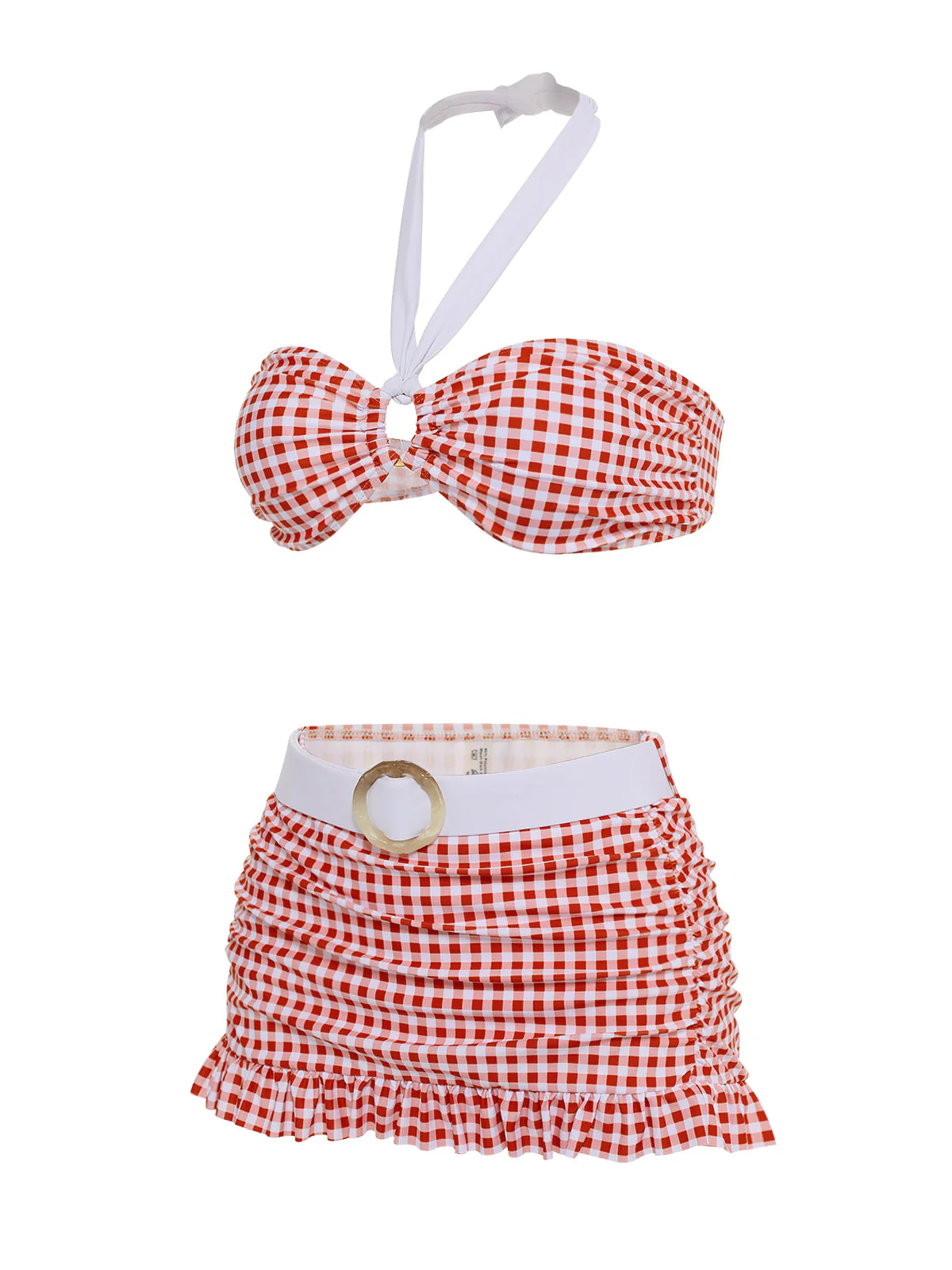 RETRO ROTES KARIERTES HALFTER BIKINI-SET - Image 8