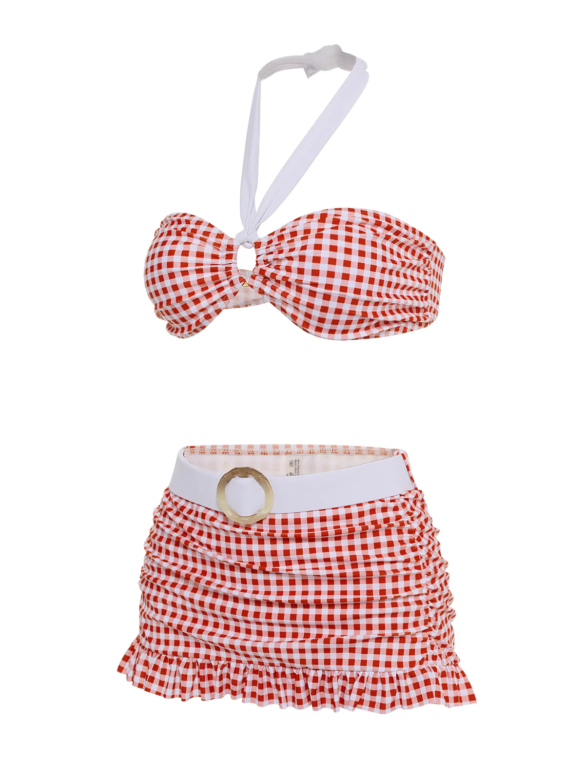 RETRO ROTES KARIERTES HALFTER BIKINI-SET - Image 5