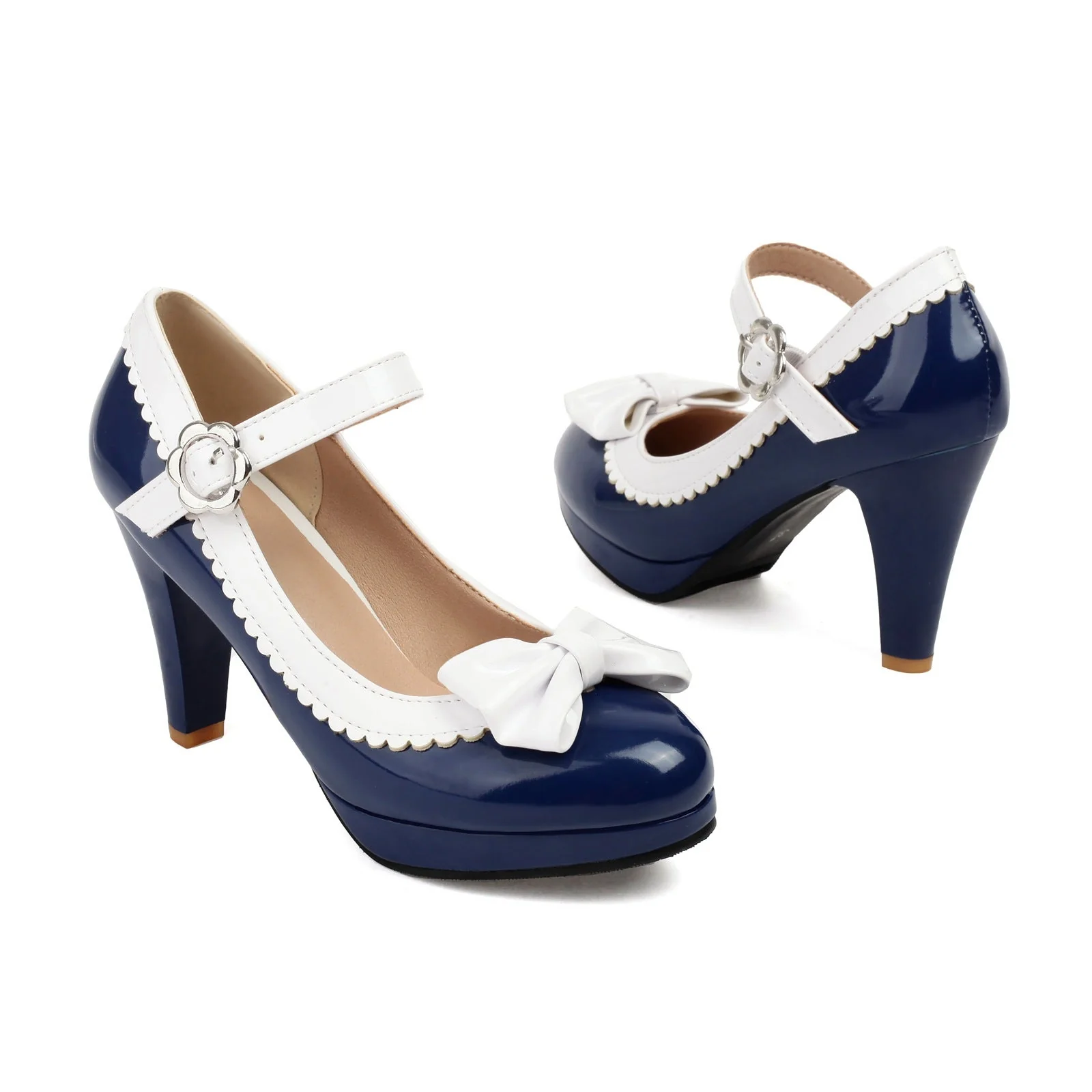Retro Runder Zeh Bogen High Heels Schuhe - Image 2