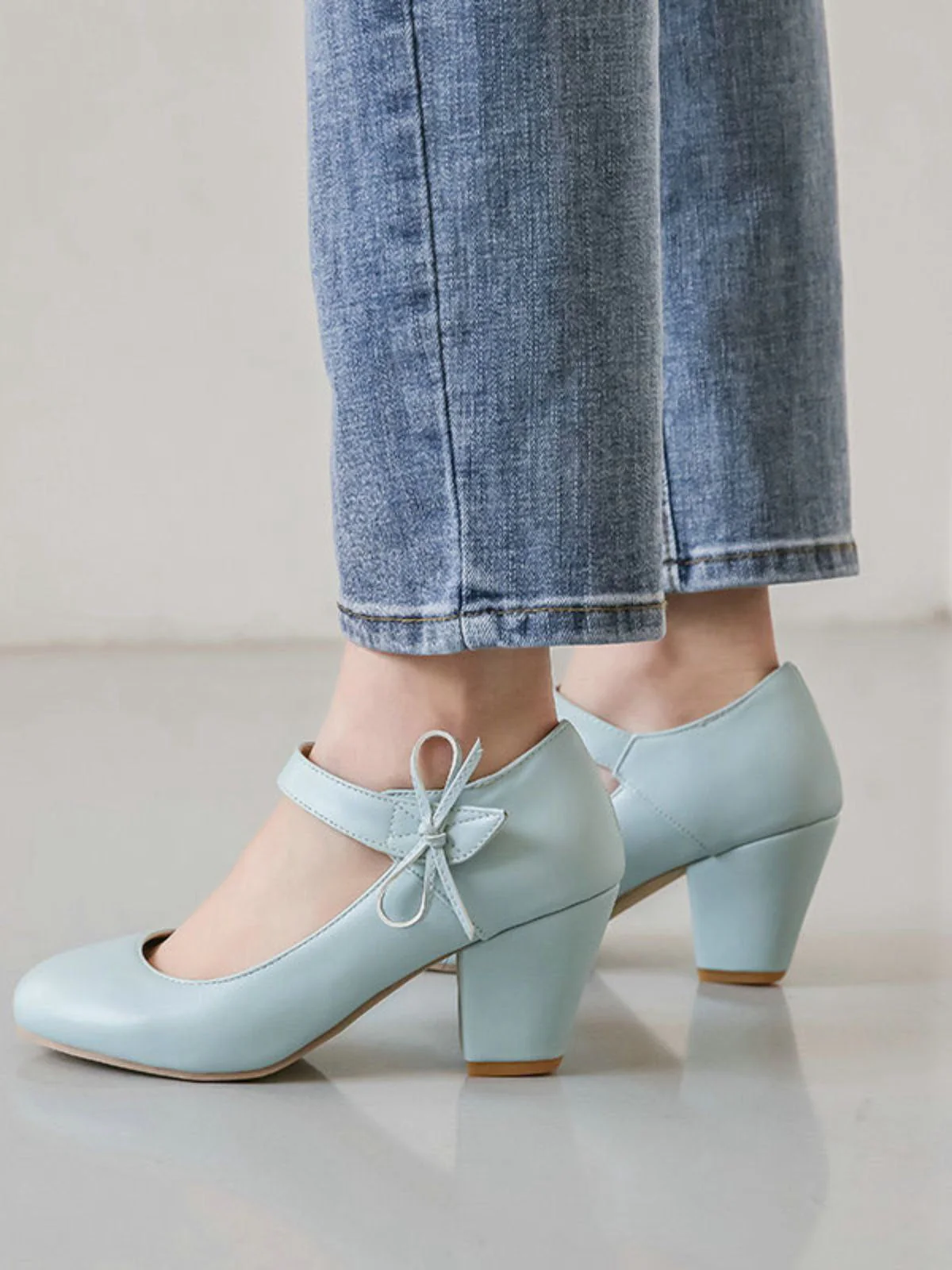 Retro Rundspitze Solide Bogen Blockabsatz Schuhe - Image 15