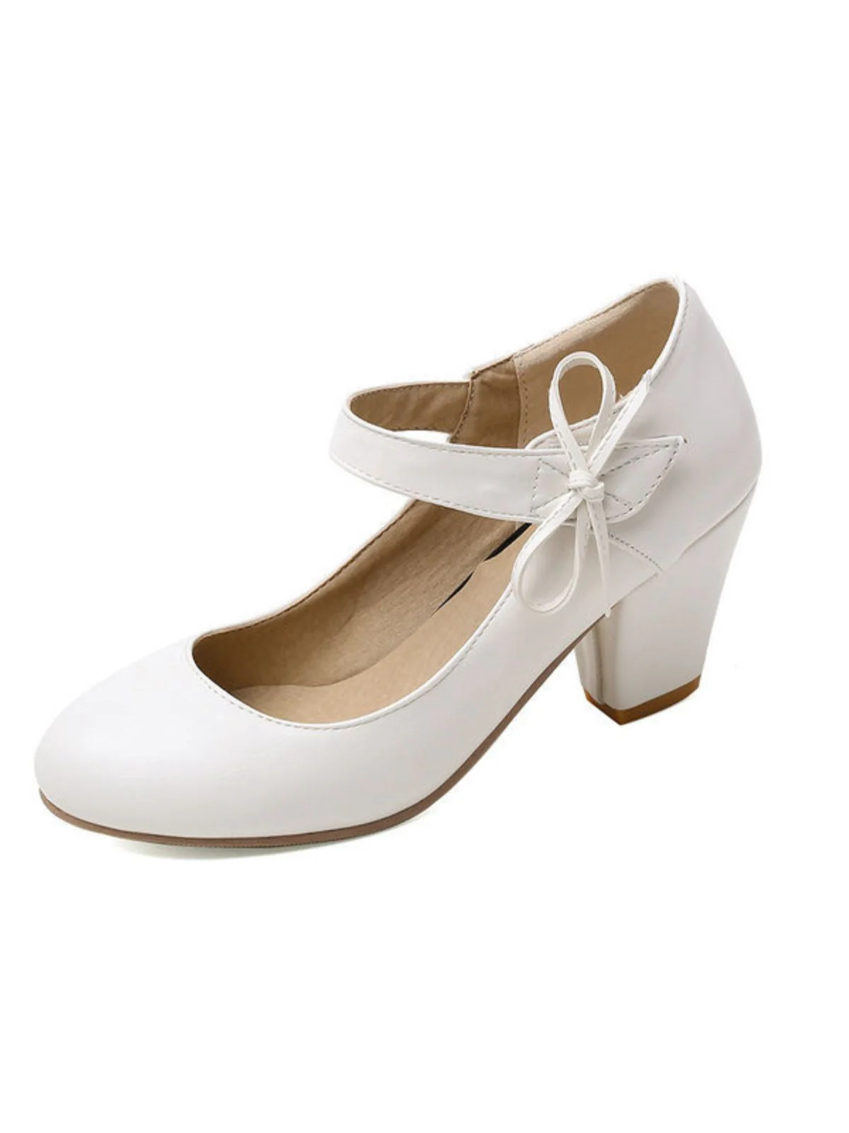 Retro Rundspitze Solide Bogen Blockabsatz Schuhe - Image 16