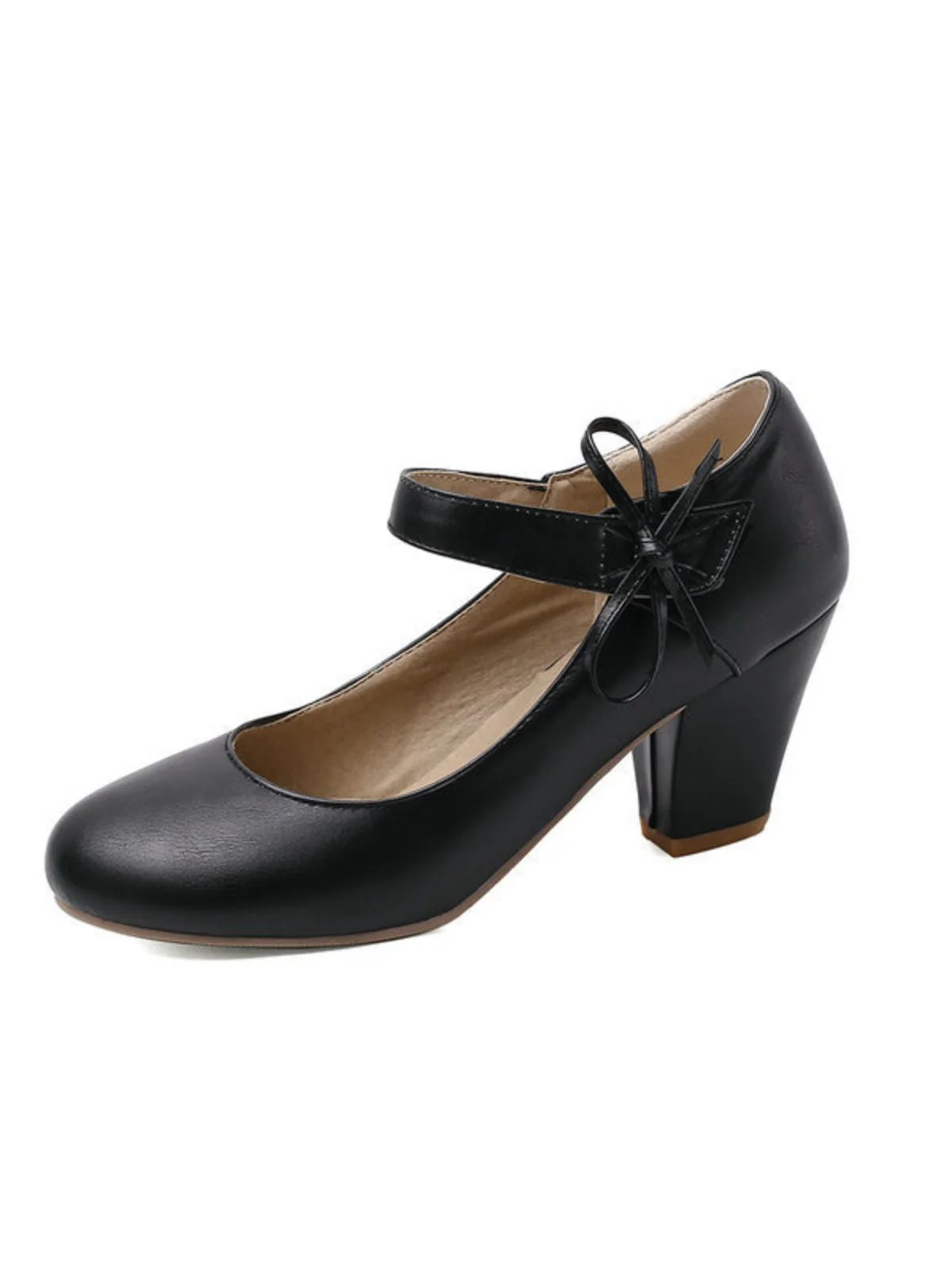 Retro Rundspitze Solide Bogen Blockabsatz Schuhe - Image 4