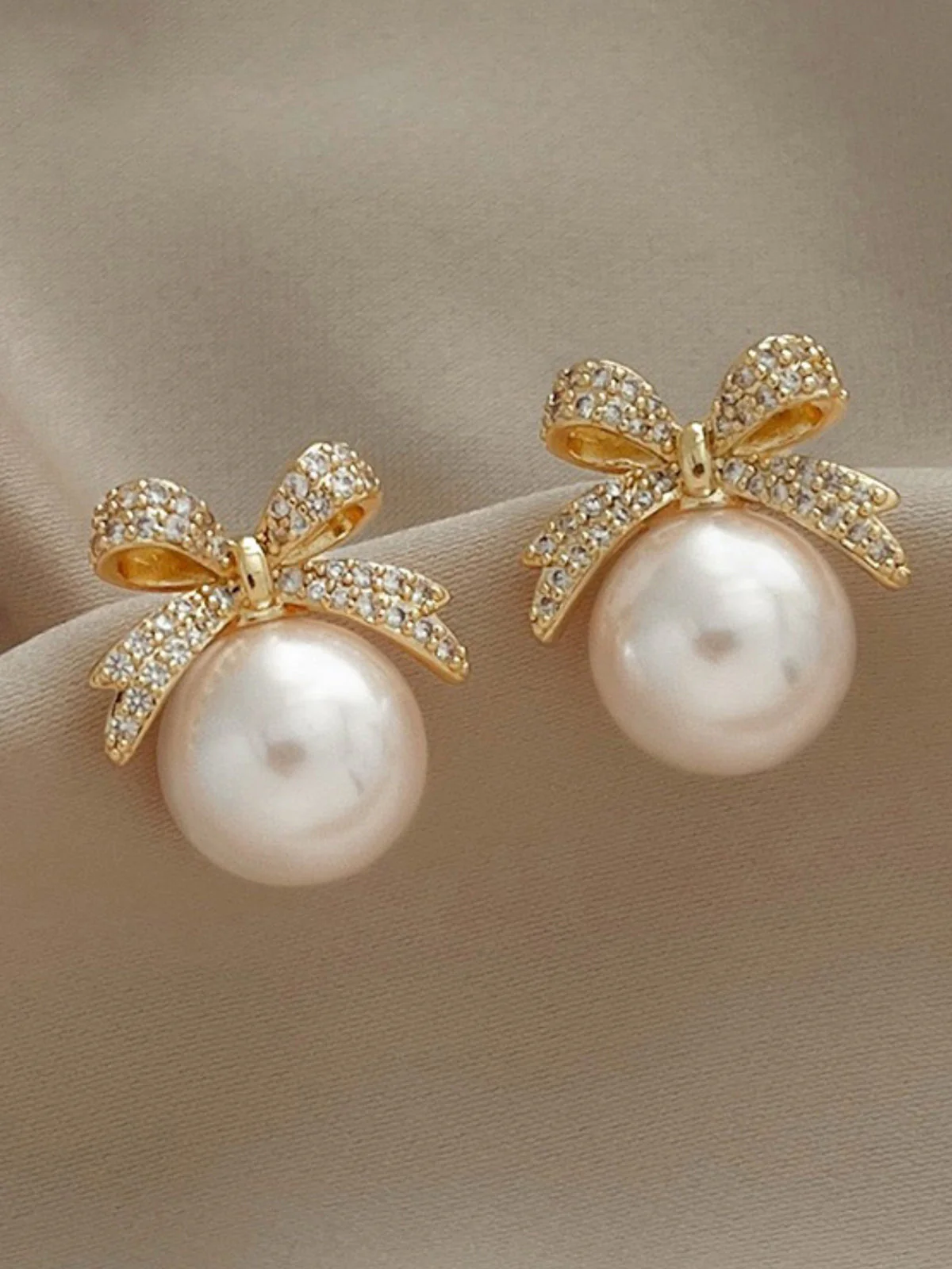 Retro Schleife Strass Perlen Ohrringe - Image 3