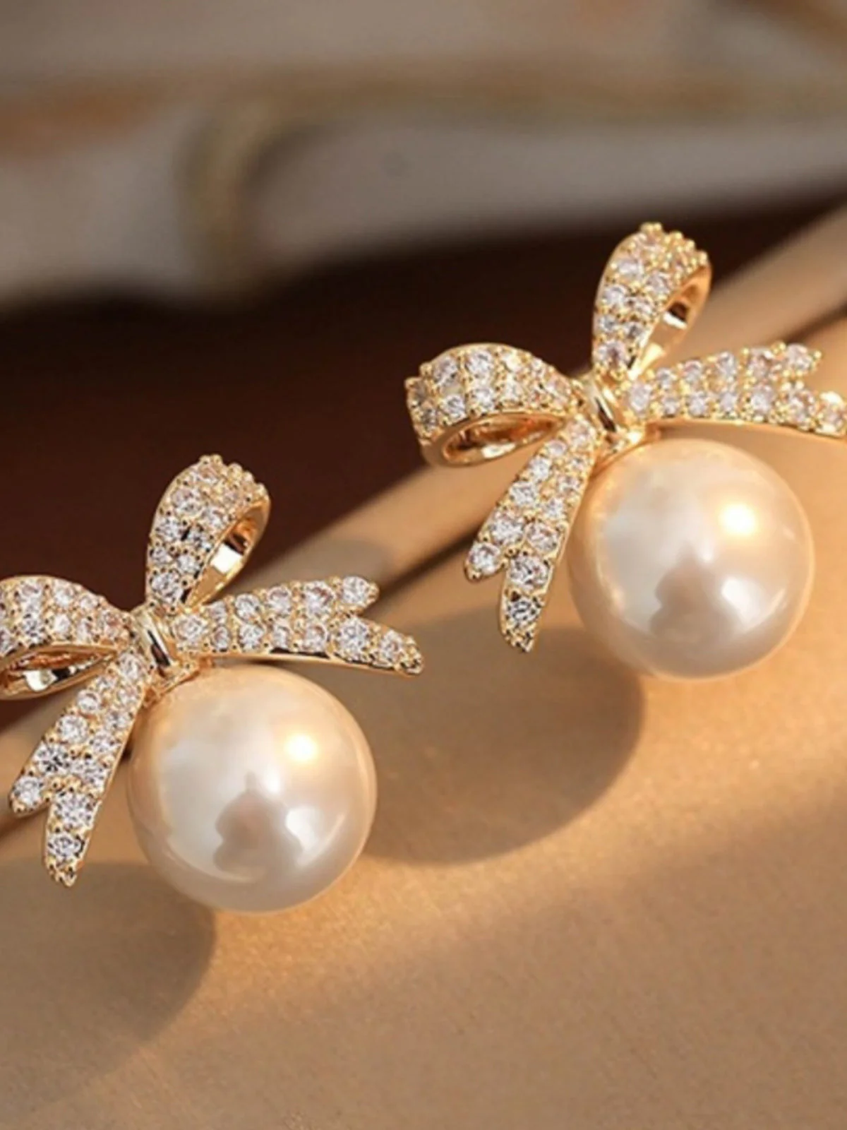 Retro Schleife Strass Perlen Ohrringe - Image 4