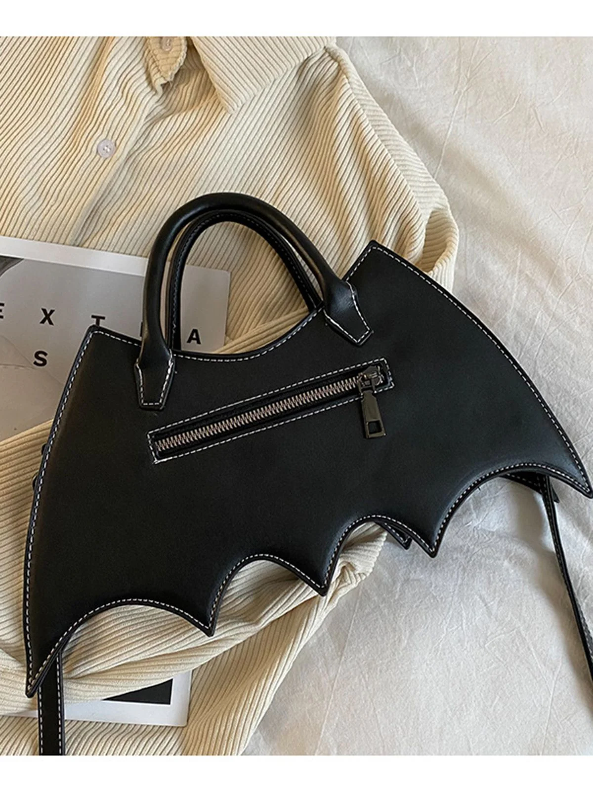 Retro Schwarz Halloween Fledermausform Spinnennetz Handtasche - Image 4