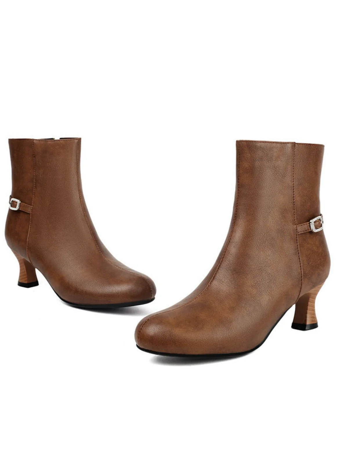 Retro Solide Kunst Leder Seiten Reißverschluss Knöchel Stiefel - Image 10