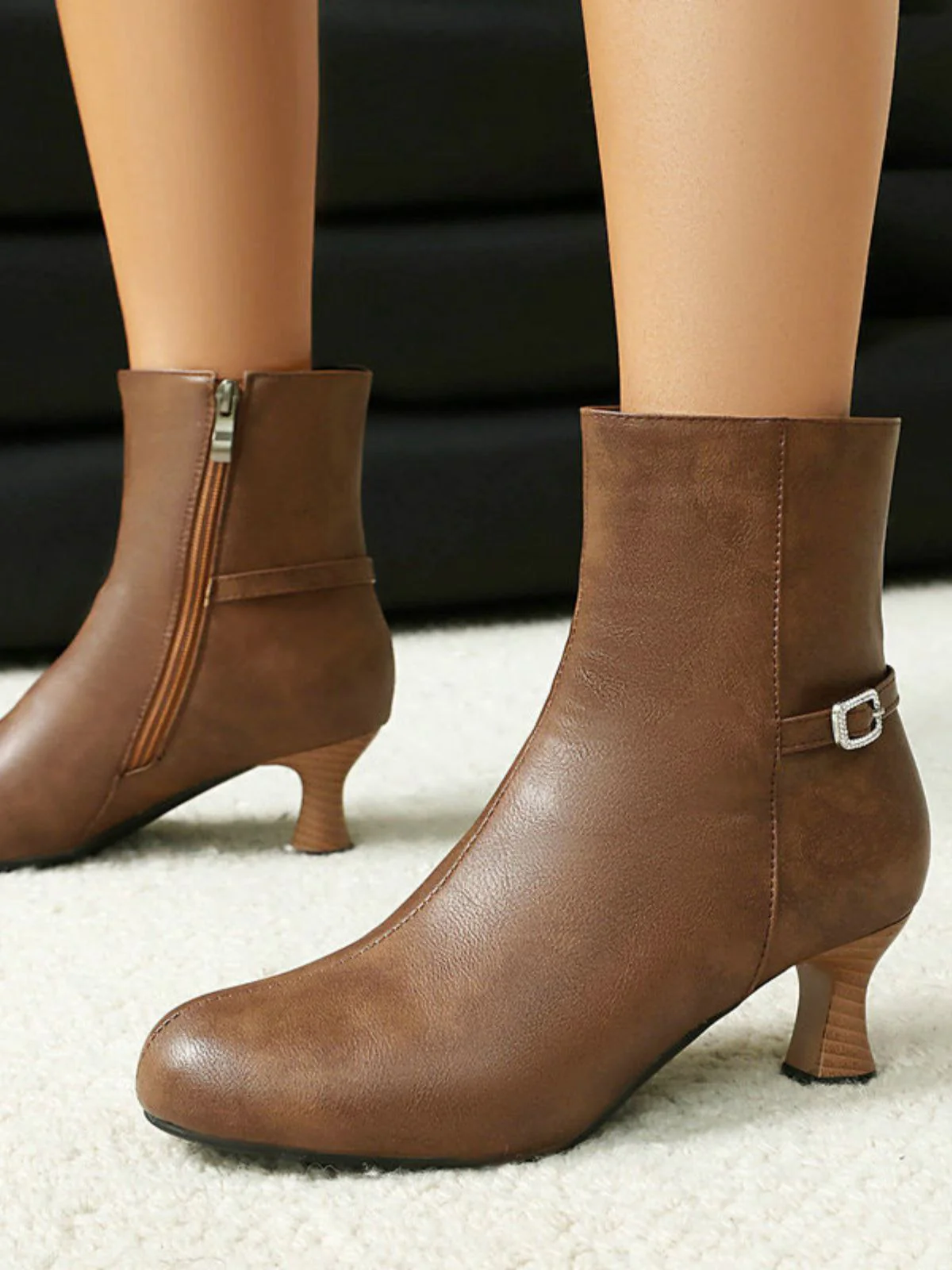 Retro Solide Kunst Leder Seiten Reißverschluss Knöchel Stiefel - Image 11