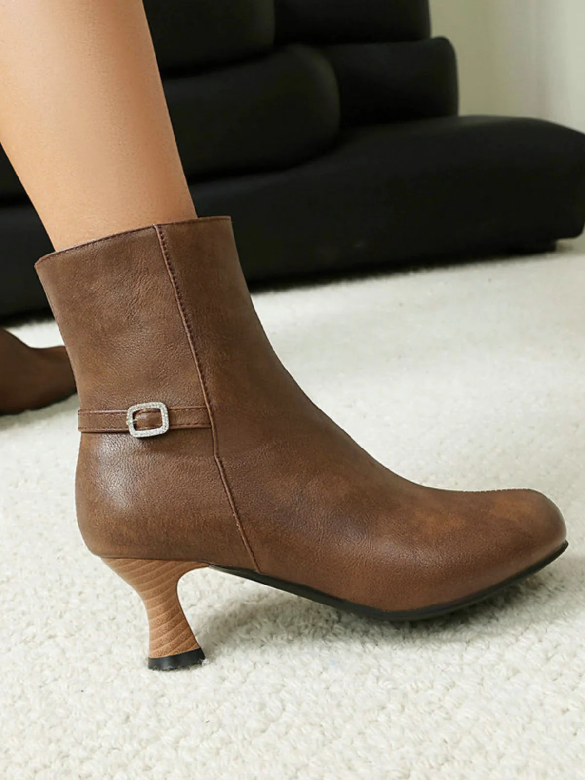 Retro Solide Kunst Leder Seiten Reißverschluss Knöchel Stiefel - Image 13
