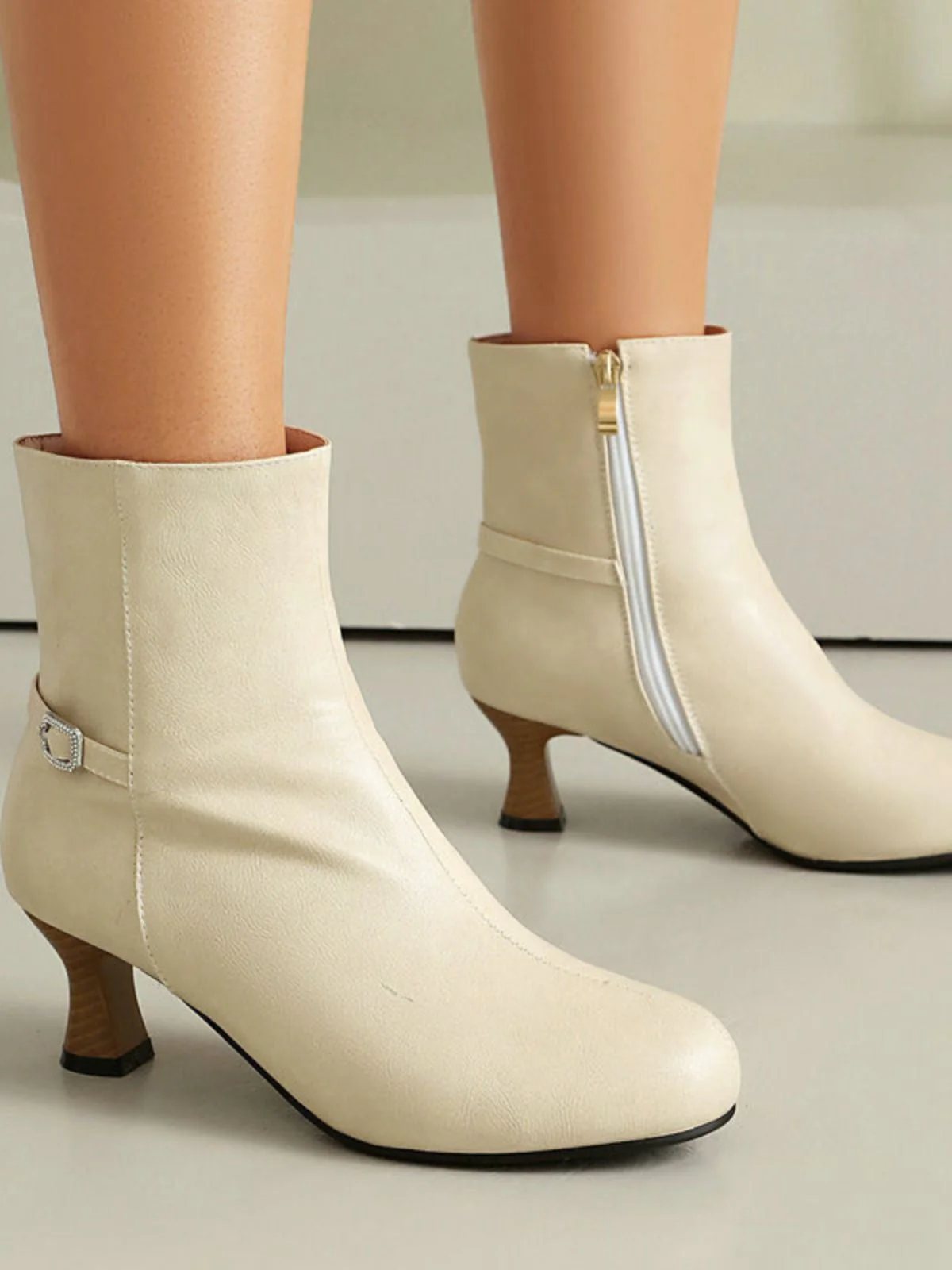 Retro Solide Kunst Leder Seiten Reißverschluss Knöchel Stiefel - Image 8