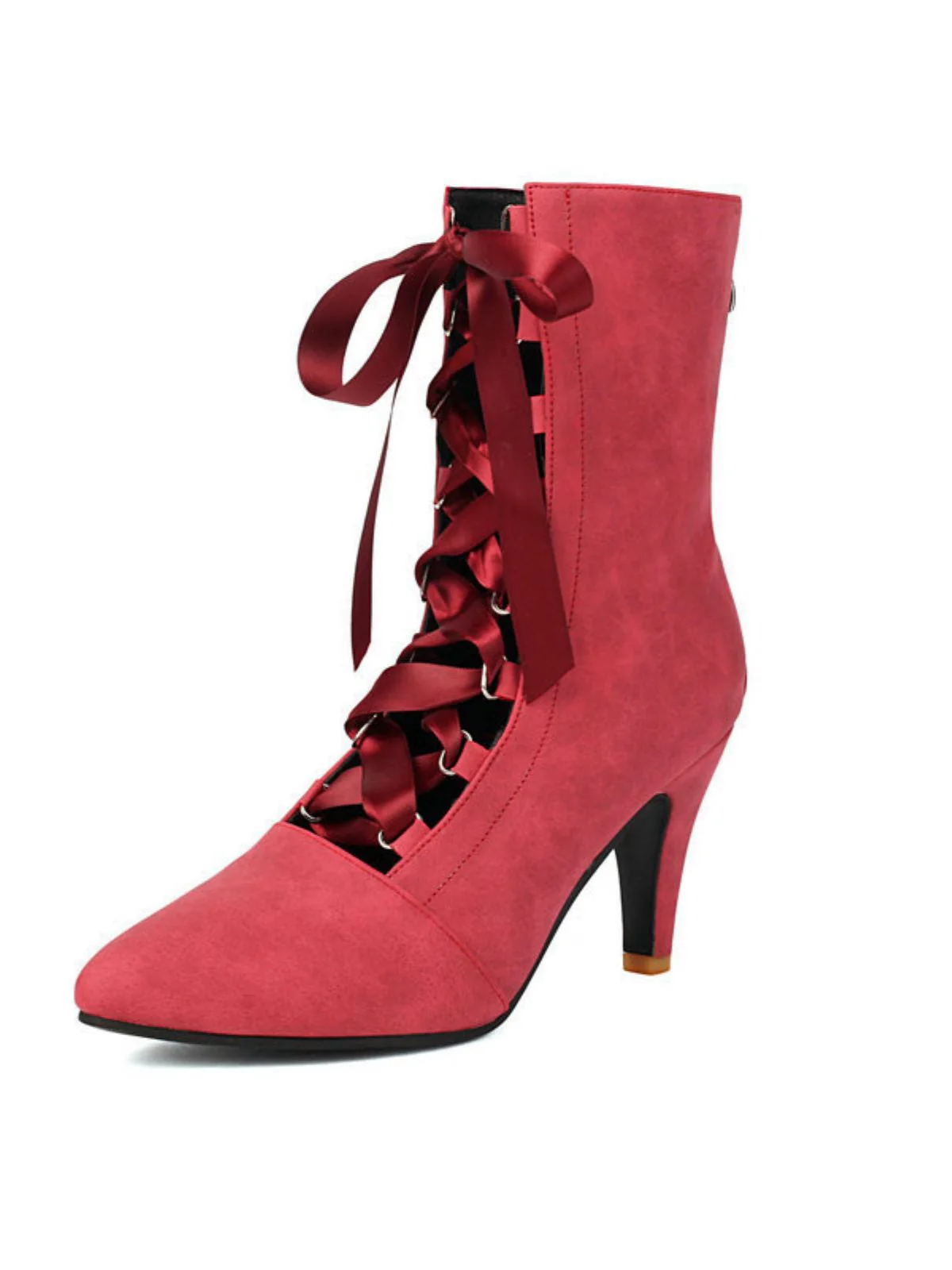 Retro Spitz Zehe Schnürung Kunst-Wildleder Hohl Aus Stiefel - Image 7