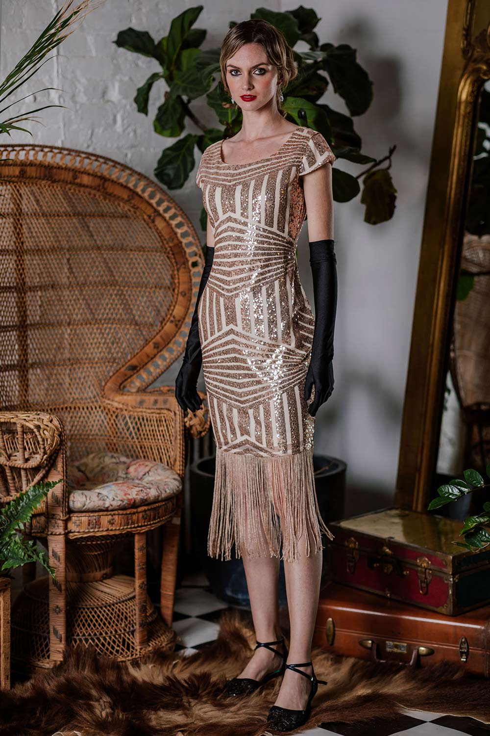 Rosa 1920er Pailletten Fransen Kleid - Image 3