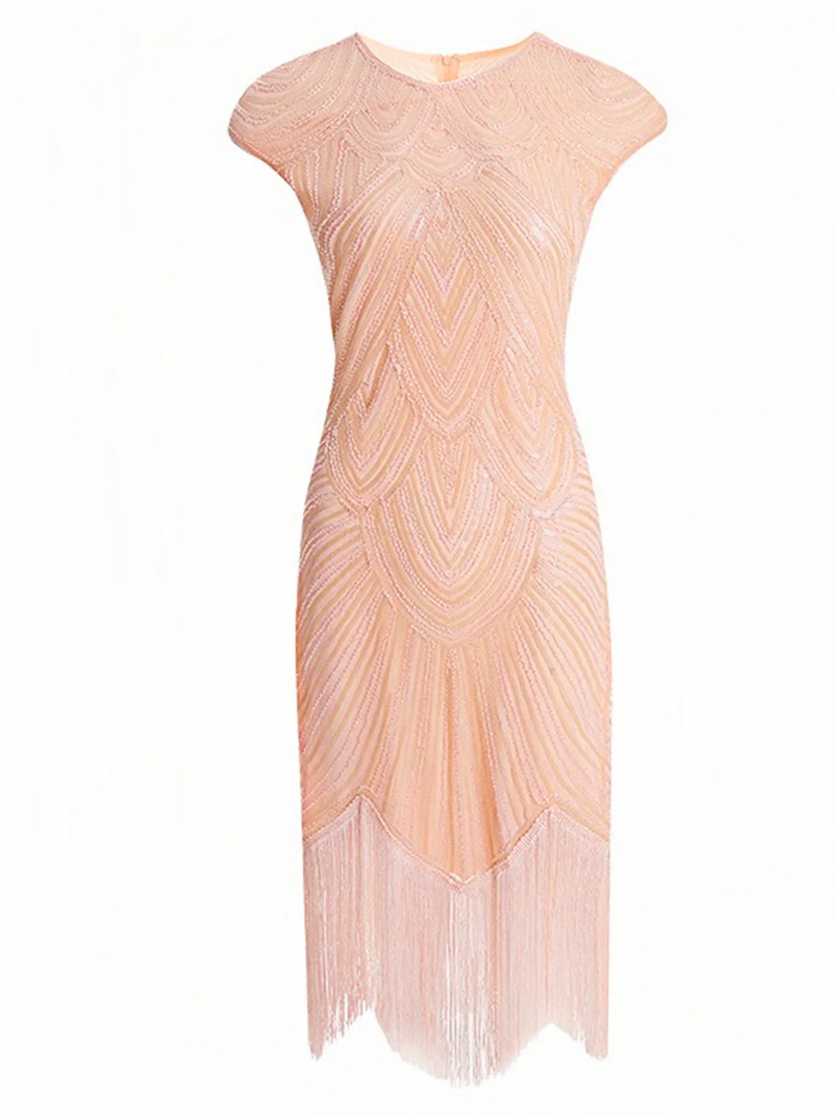 Rosa 1920er Quaste Flügelärmel Pailletten Kleid