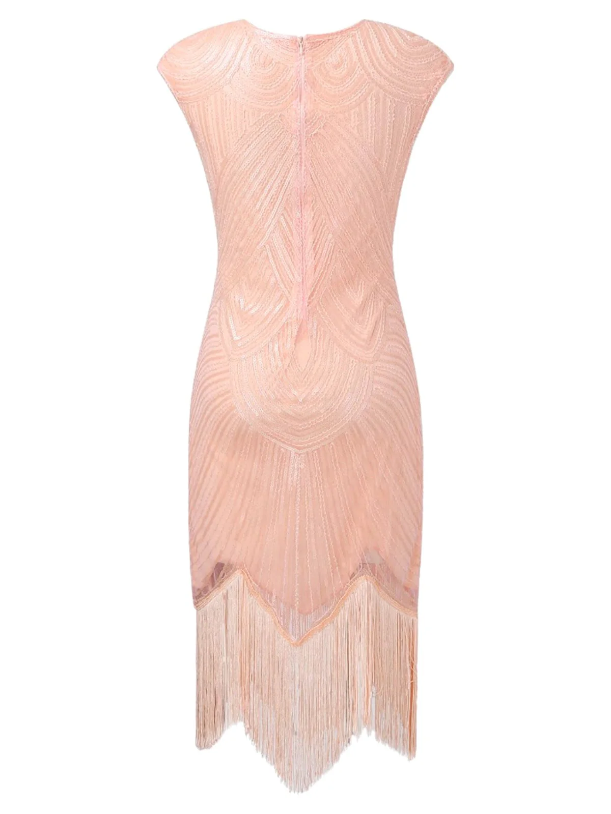 Rosa 1920er Quaste Flügelärmel Pailletten Kleid - Image 3
