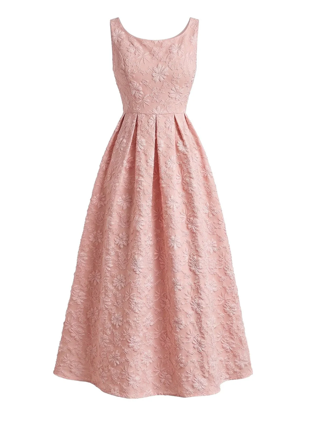 Rosa 1930er Blumen Jacquard Ärmellos Maxi Kleid - Image 3