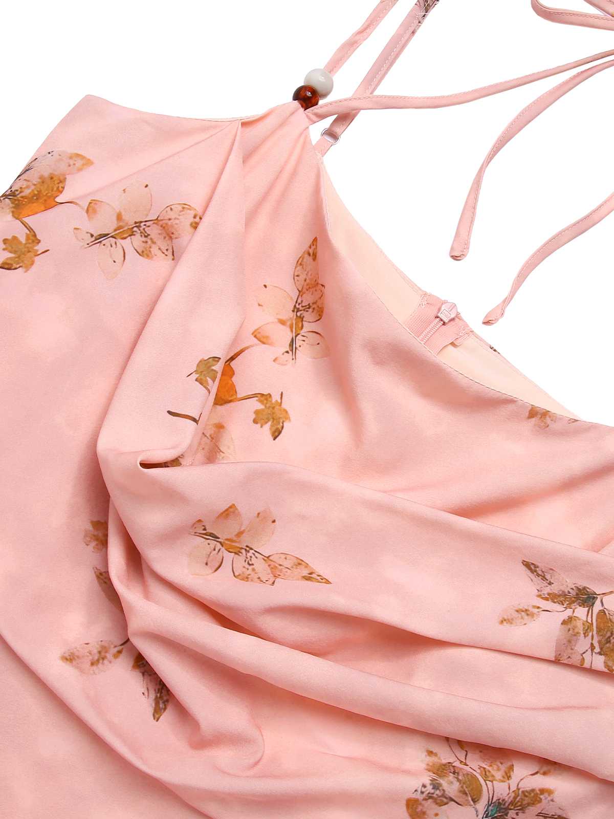 Rosa 1930er Halter Träger Blumen Satin Kleid - Image 3