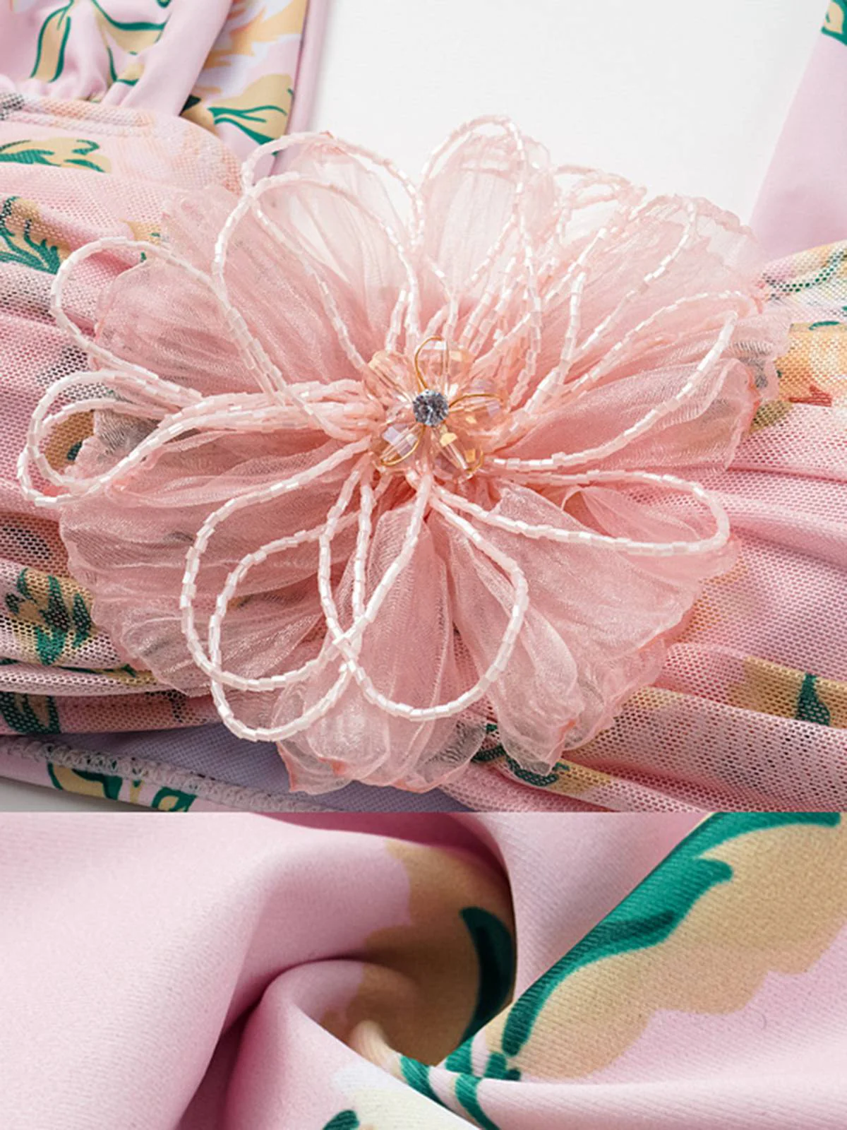 [Vorverkauf] Rosa 1930er Handgefertigt 3D-Blumen Plissiertes Badeanzug - Image 3