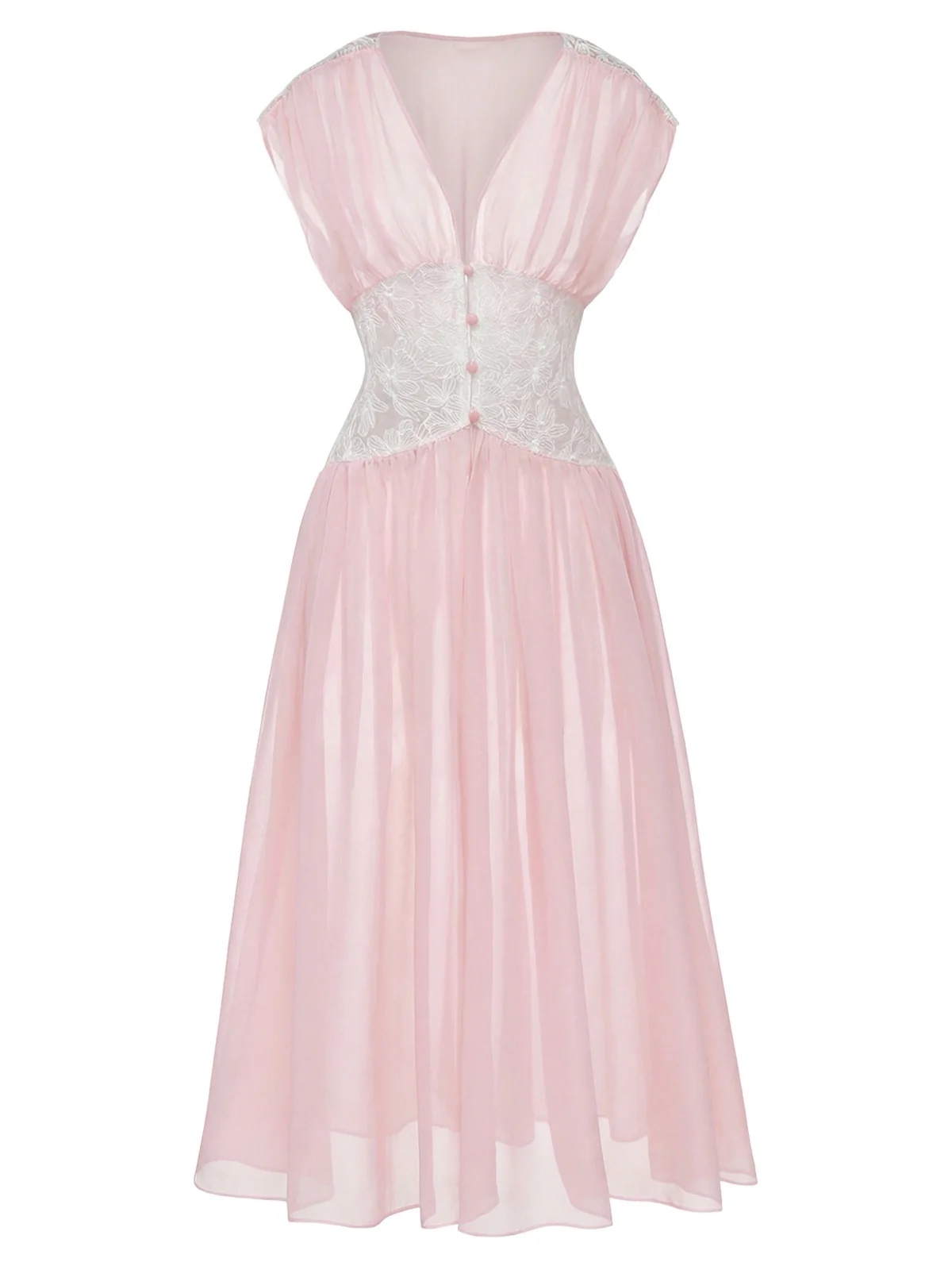 Rosa 1930er Netz Plissiertes Spitze Taille Nachtwäsche - Image 3