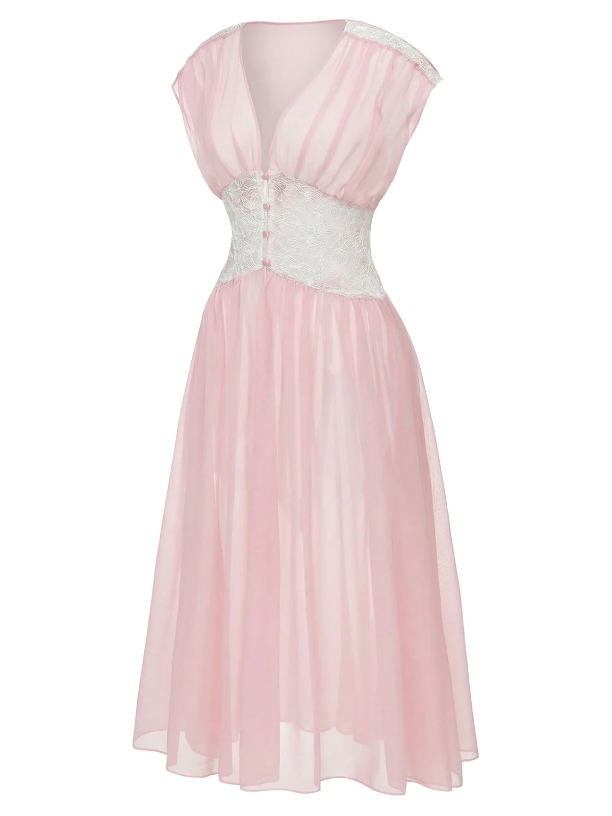 Rosa 1930er Netz Plissiertes Spitze Taille Nachtwäsche - Image 4